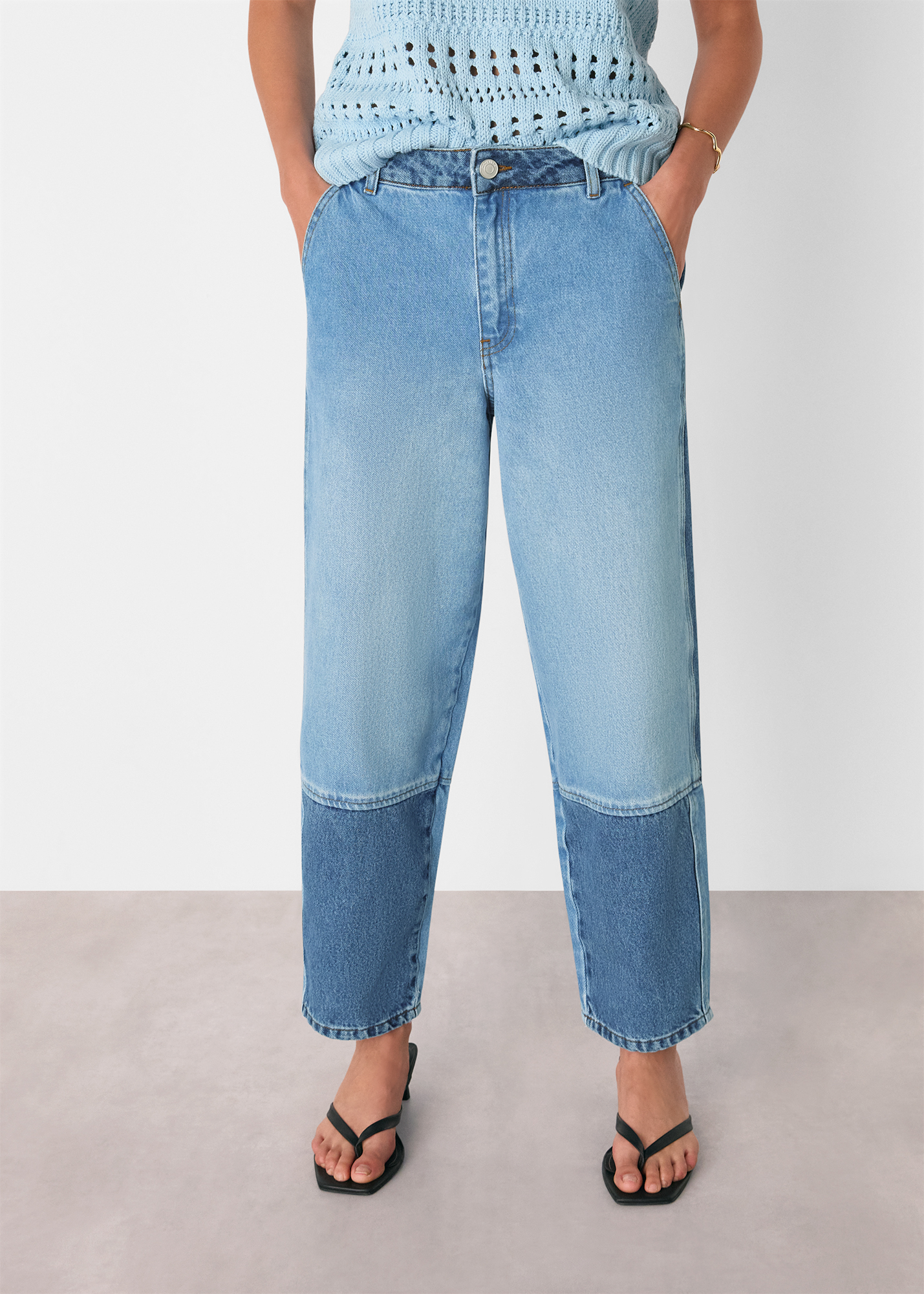 Whistles Women's Denim Patchwork Barrel Leg Jean Size 29