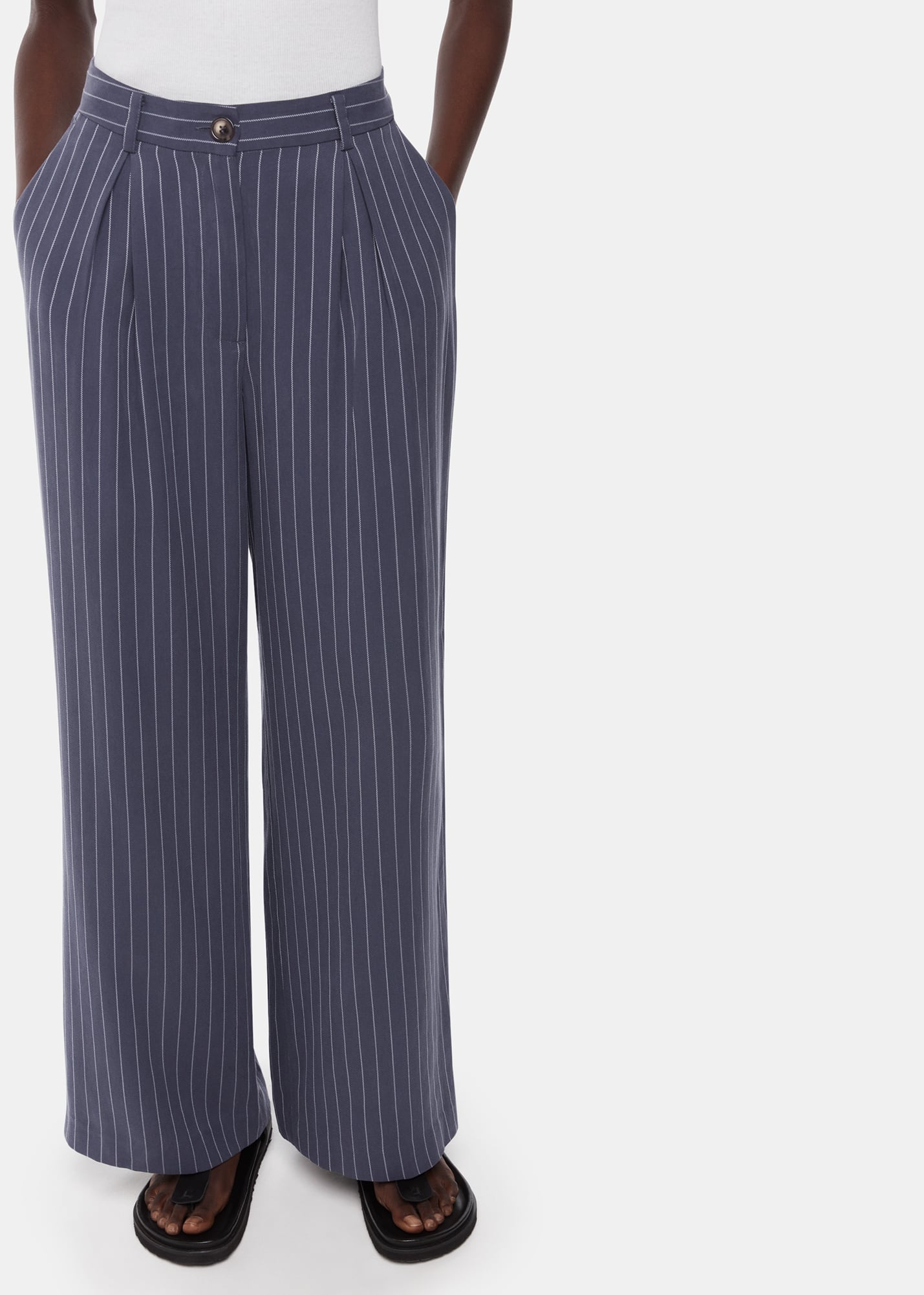 Whistles Women's Navy/Multi Lottie Pinstripe Trouser Size 12