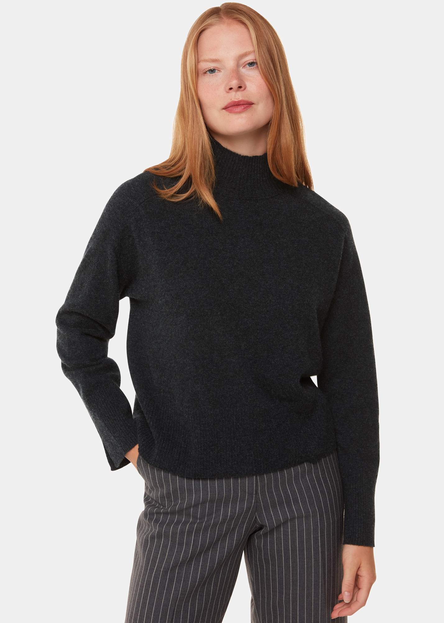 Whistles Women's Dark Grey Cashmere Funnel Neck Size M