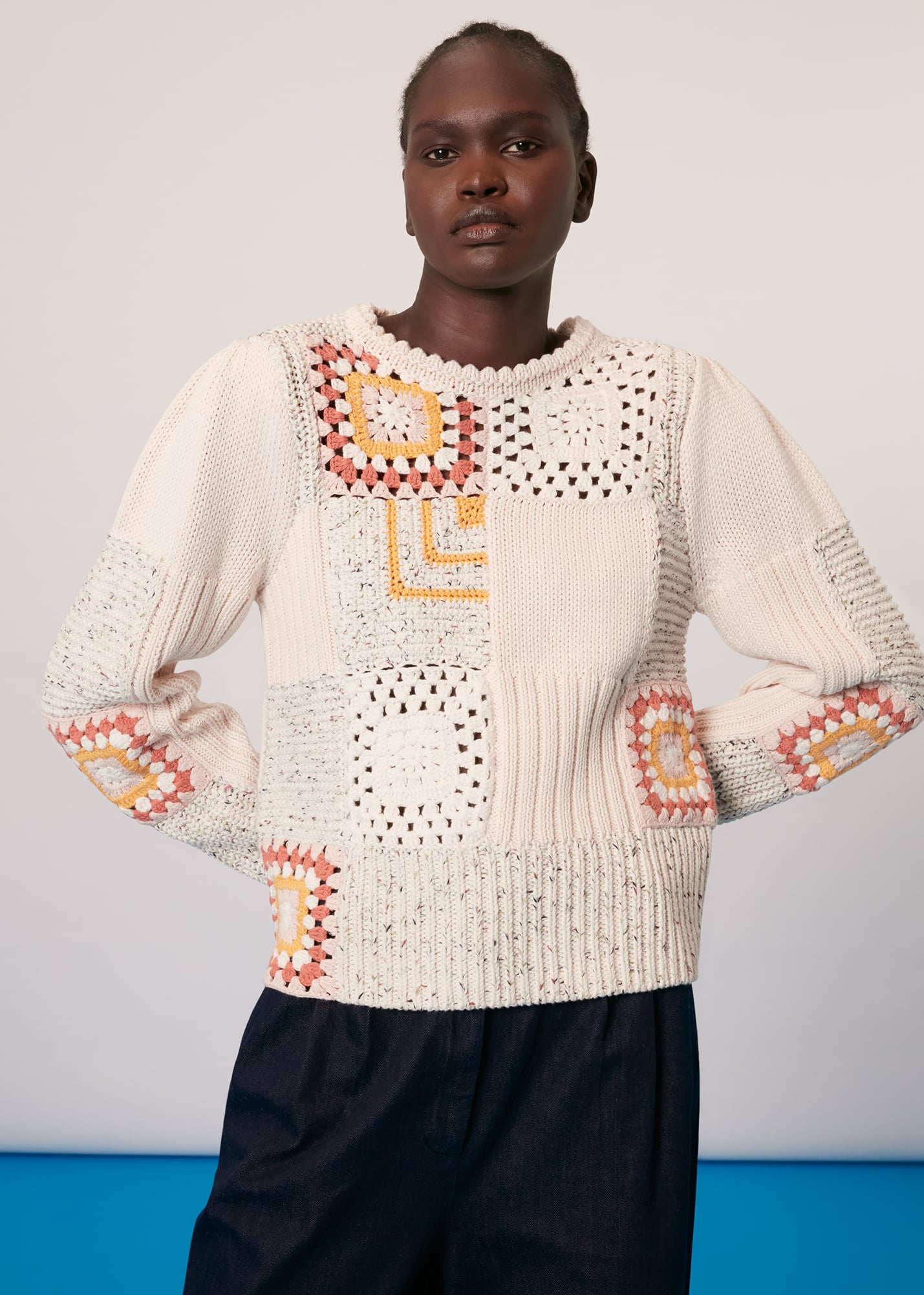 Whistles Women's Multicolour Patchwork Crochet Jumper Size XS