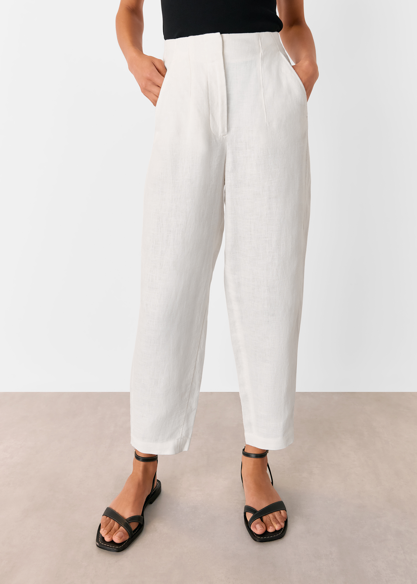 Whistles Women's White Linen Barrel Leg Trouser Size 20