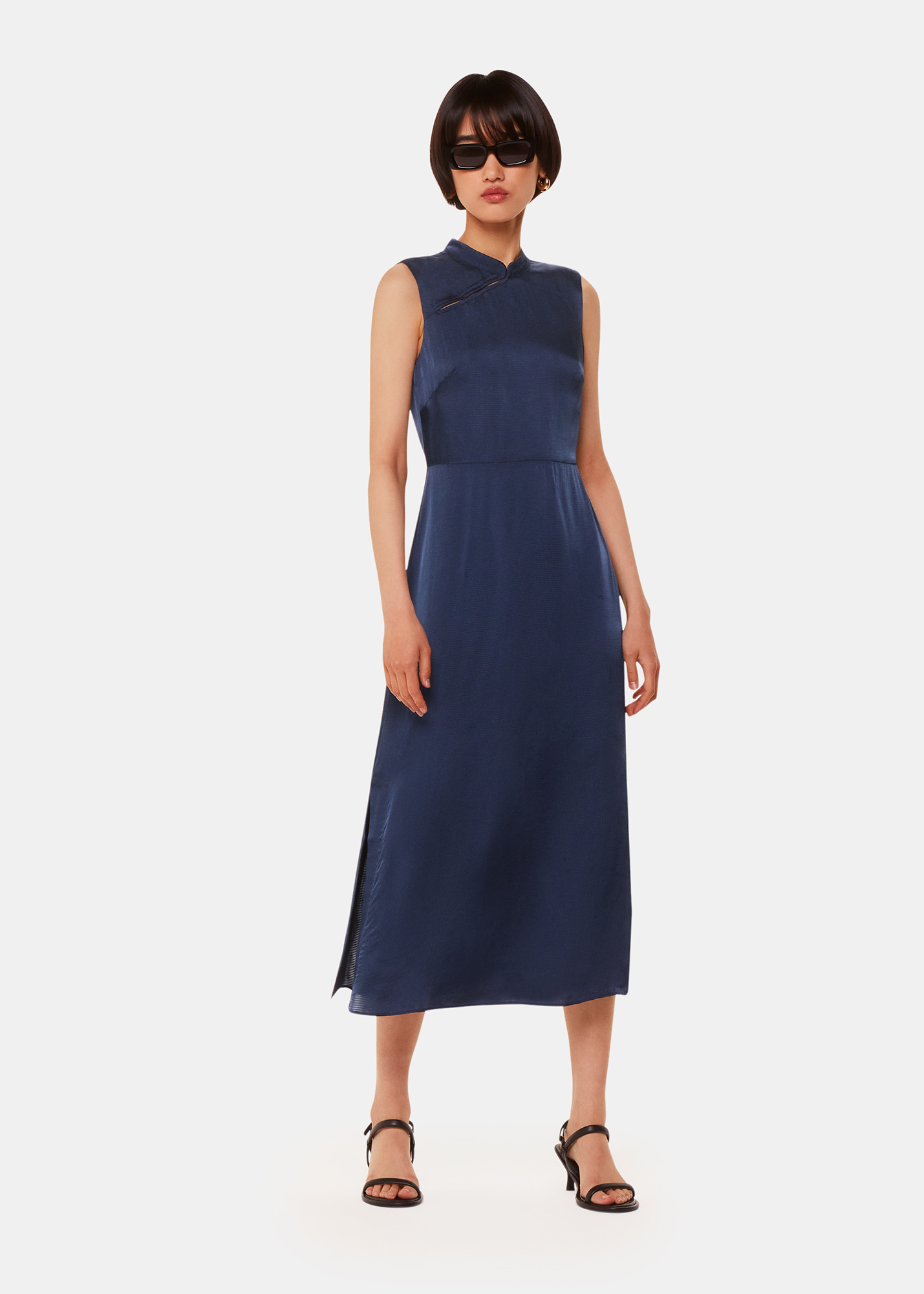 Whistles Women's Navy Aria Satin Midi Dress Size 10