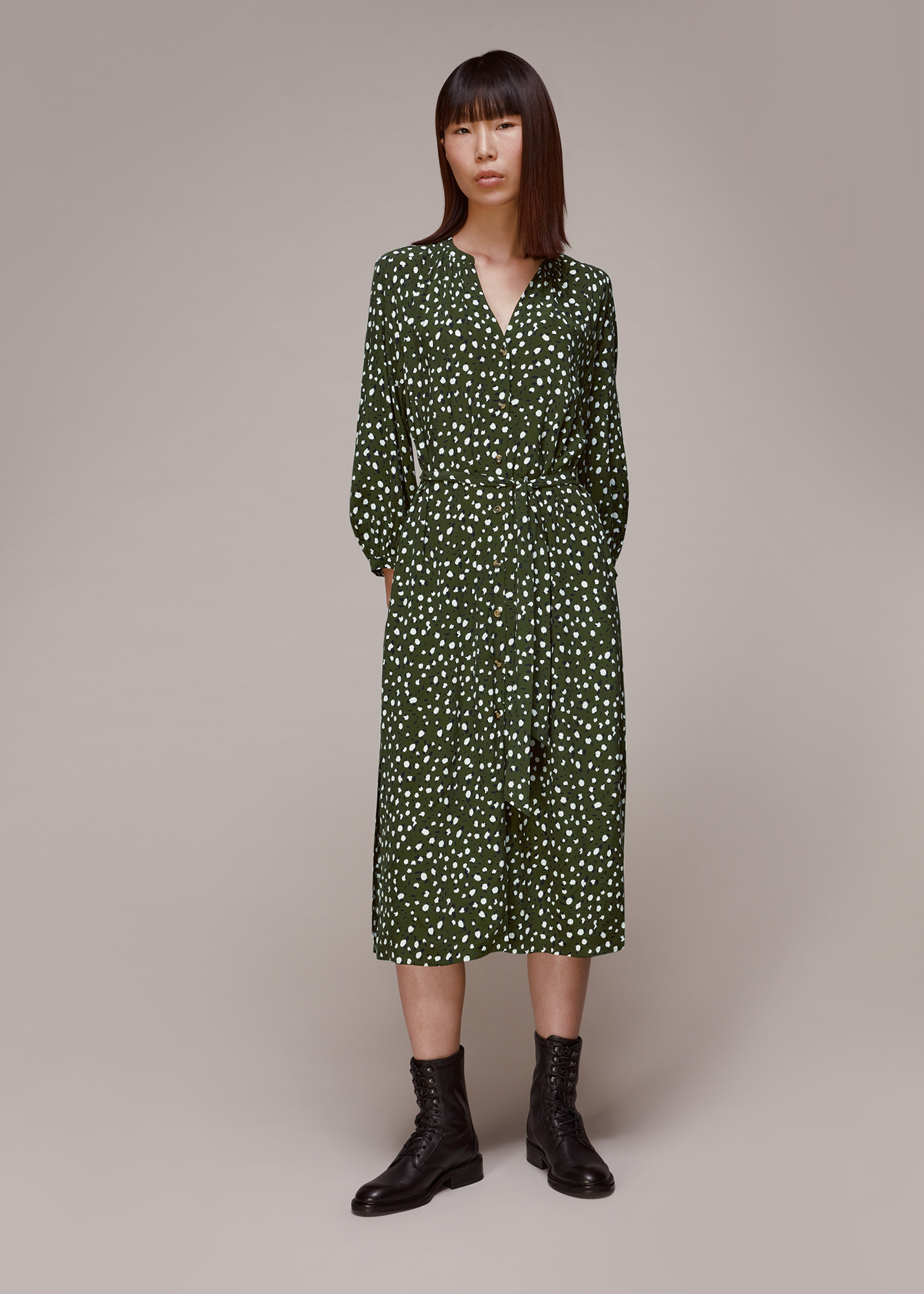 Whistles Women's Green/Multi Livi Wild Leopard Midi Dress Size 6