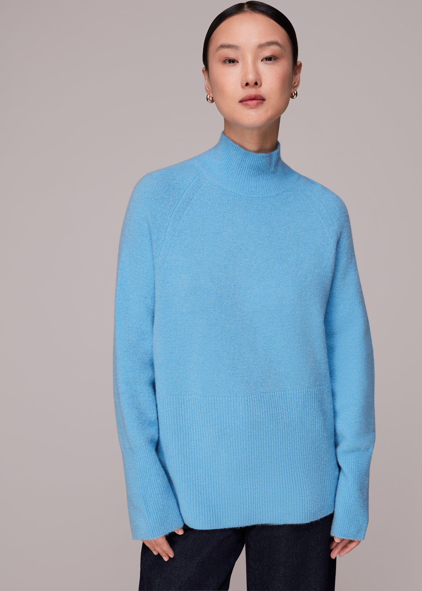 Whistles Women's Blue Relaxed Funnel Neck Jumper Size XS
