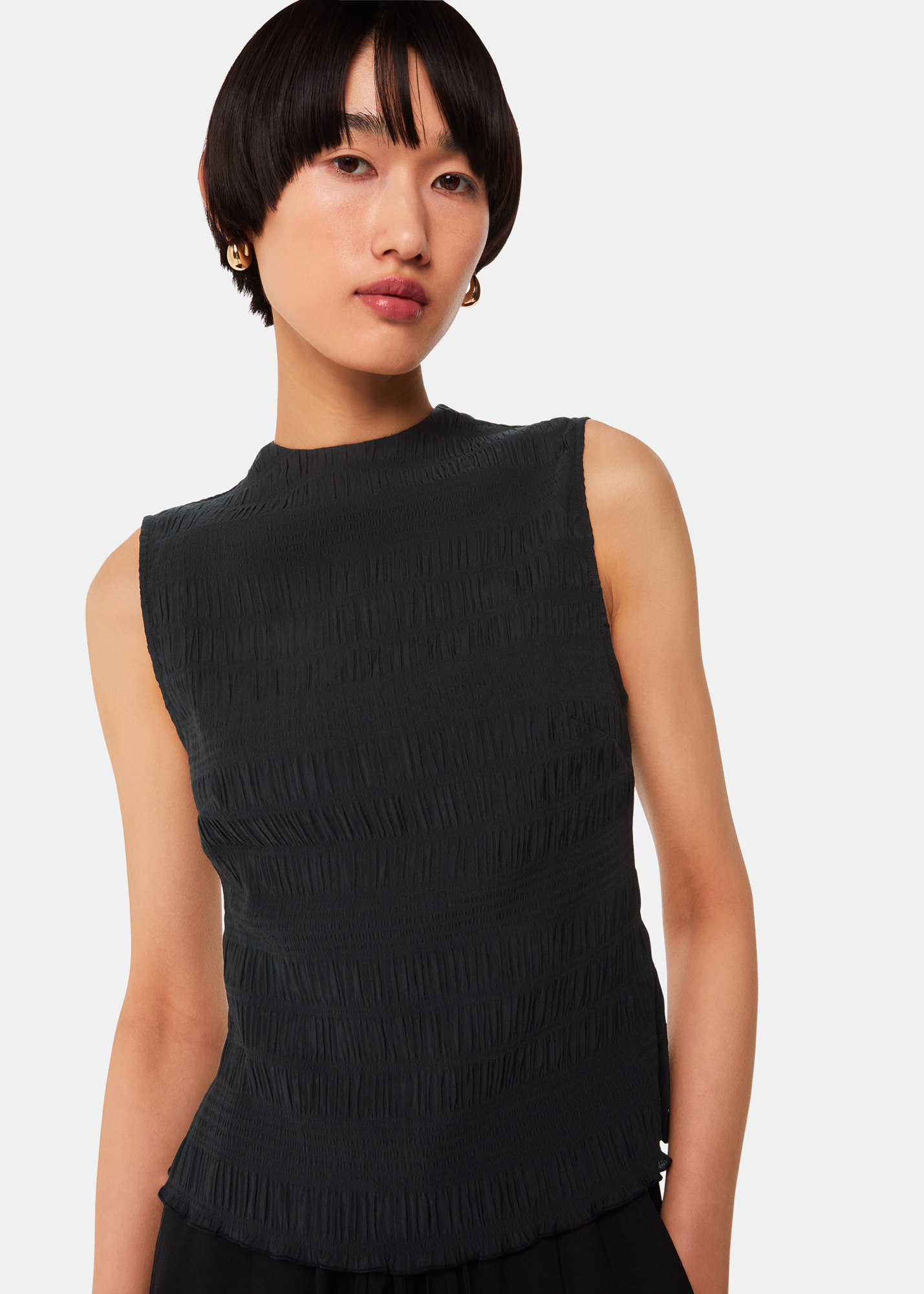 Whistles Women's Black Plisse Sleeveless Top Size 16