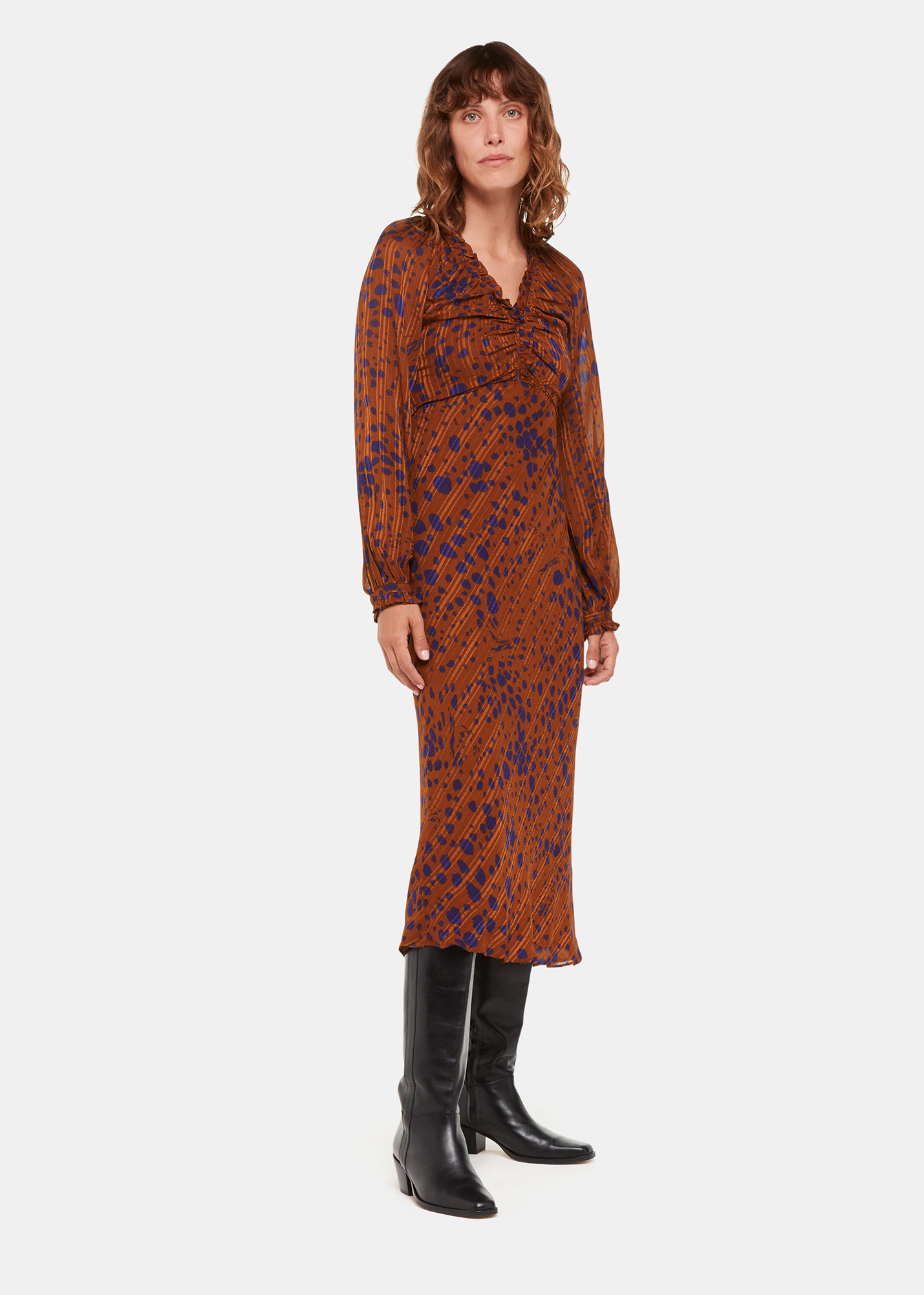 Whistles Women's Brown/Multi Spotted Dalmatian Midi Dress Size 8