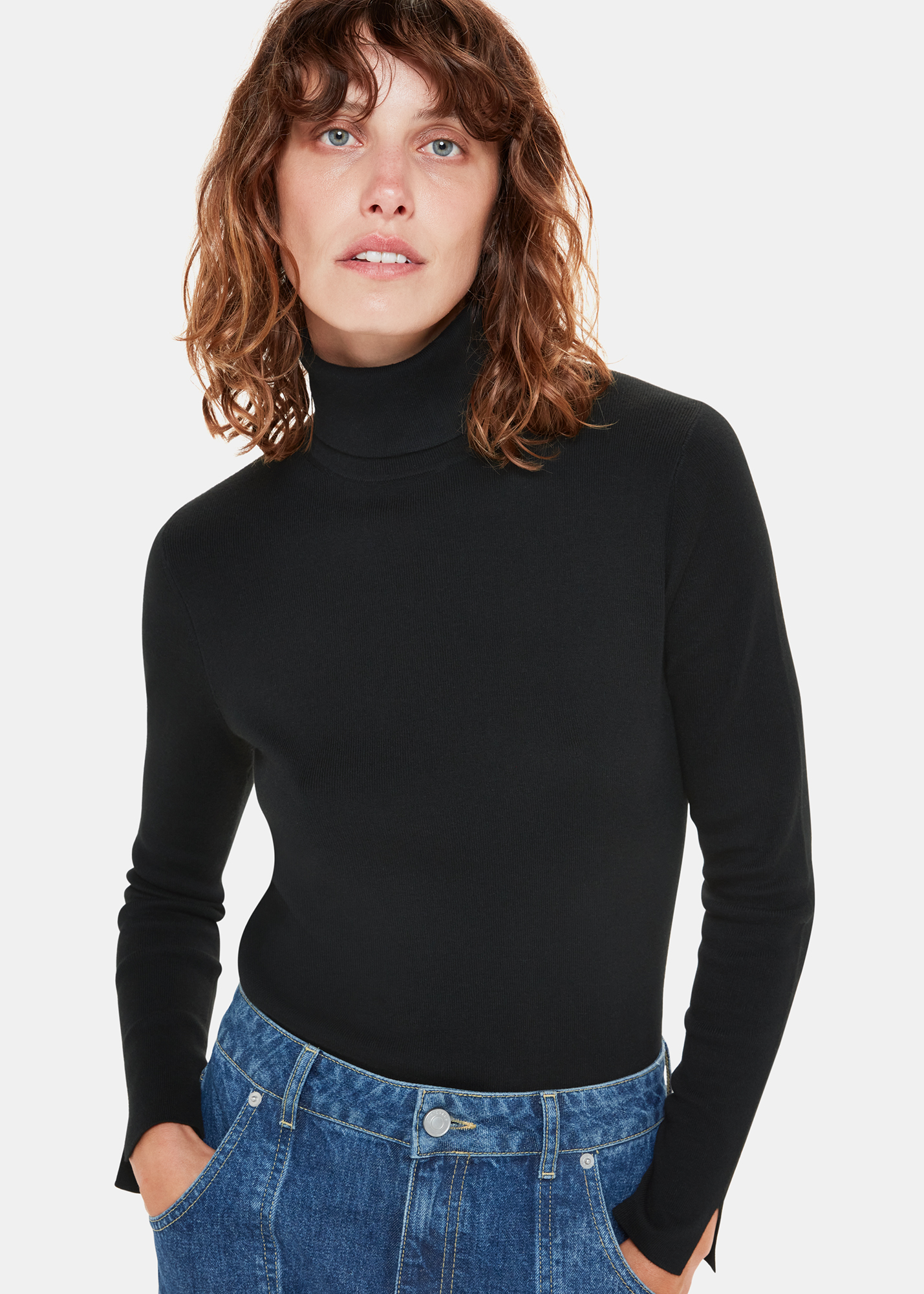 Whistles Women's Black Maja Knitted Polo Neck Knit Size L