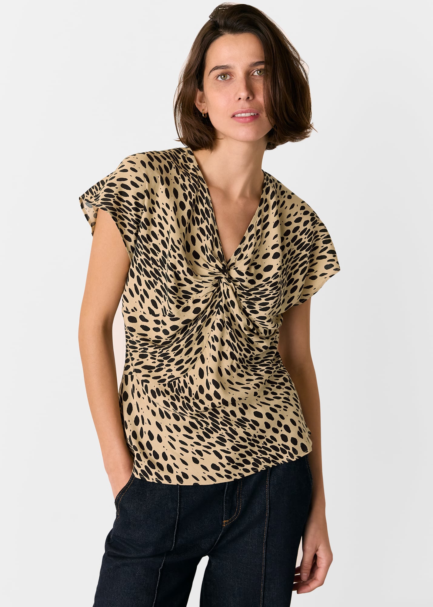 Whistles Women's Leopard Print Animal Spot Print Blouse Size 8