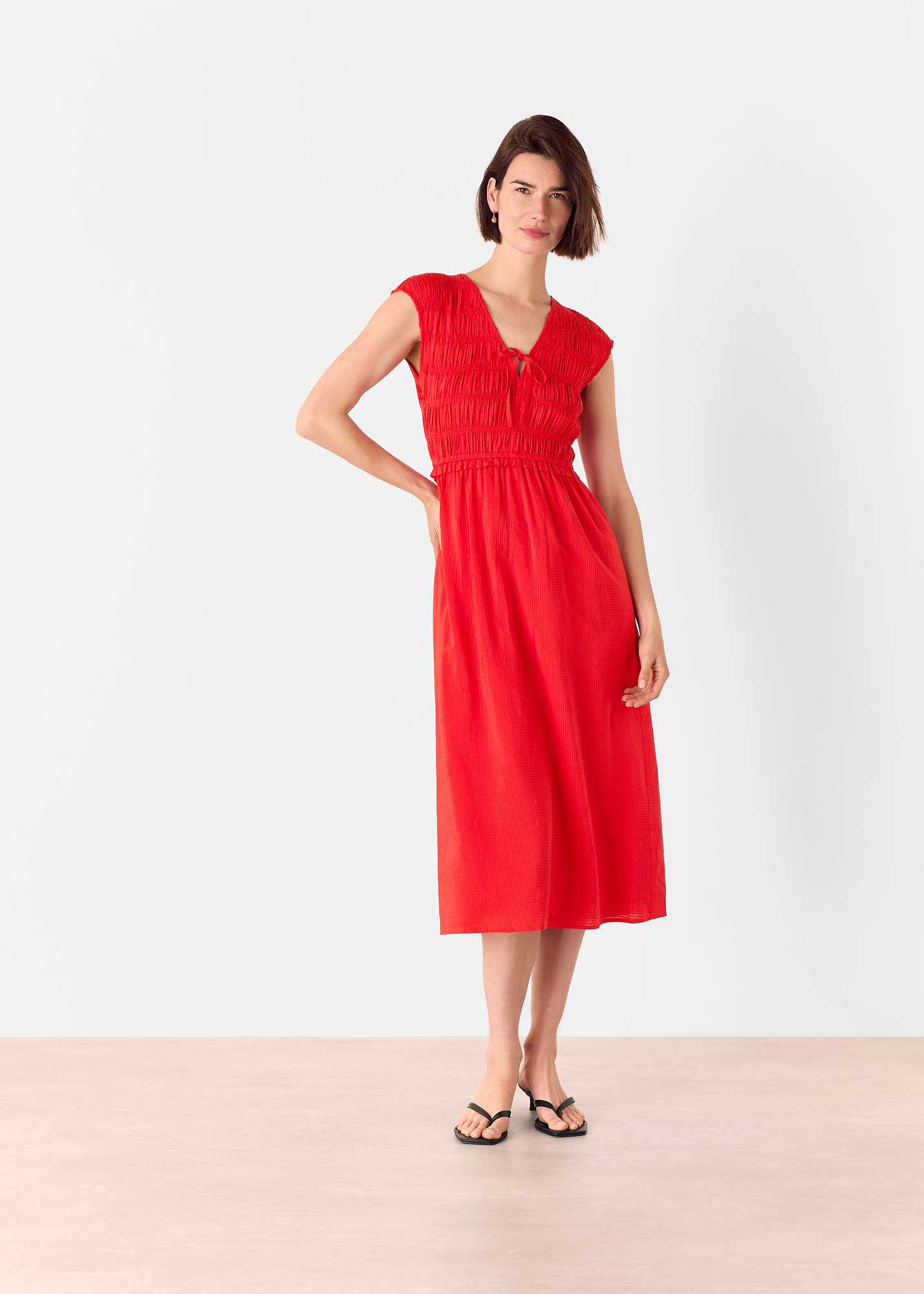 Whistles Women's Red Shir Bodice V Neck Dress Size 8