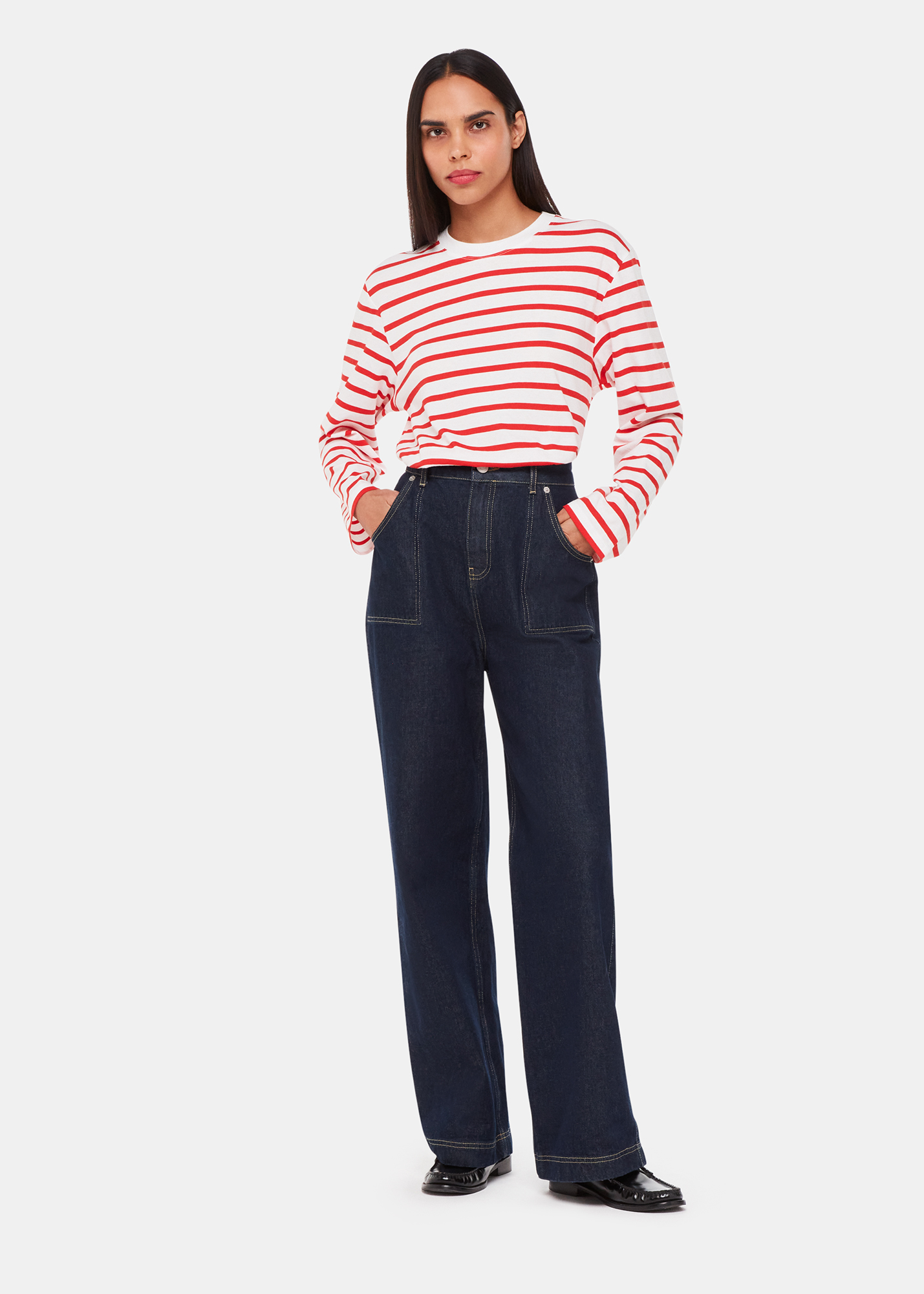 Whistles Women's Red/Multi Stripe Cotton Top Size L
