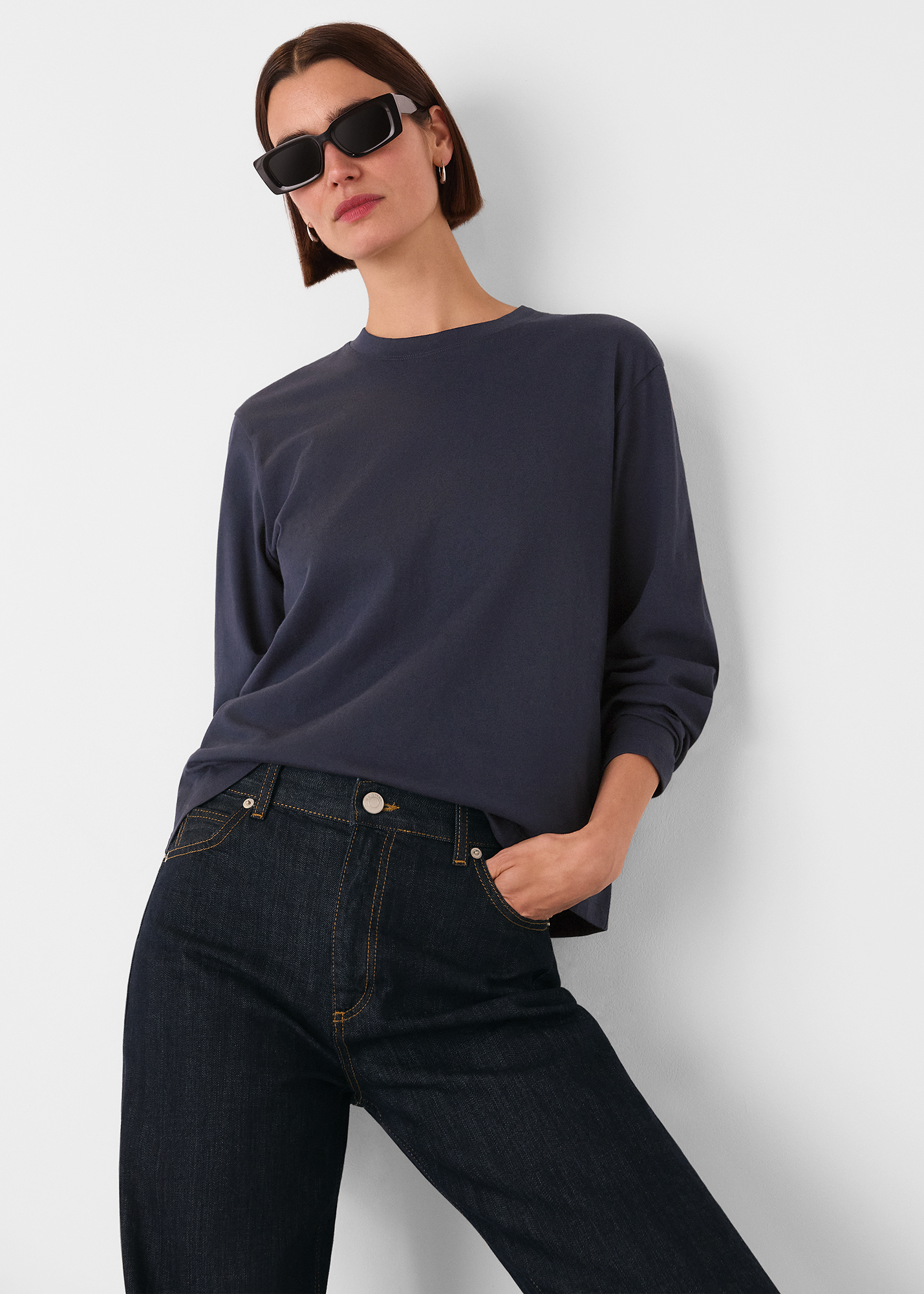 Whistles Women's Navy Relaxed Long Sleeve Tee Size XS