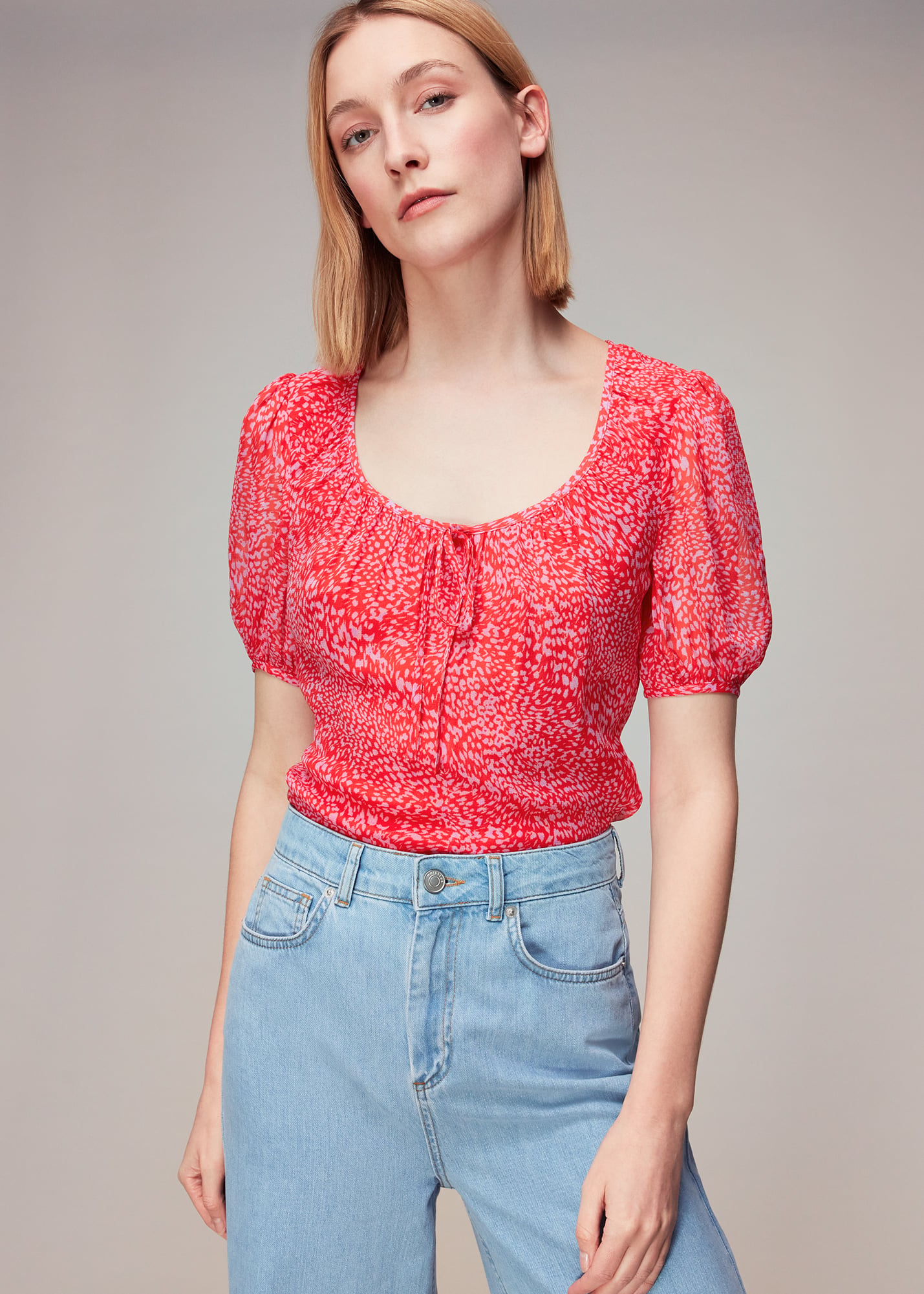 Whistles Women's Red/Multi Diagonal Leopard Top Size 10