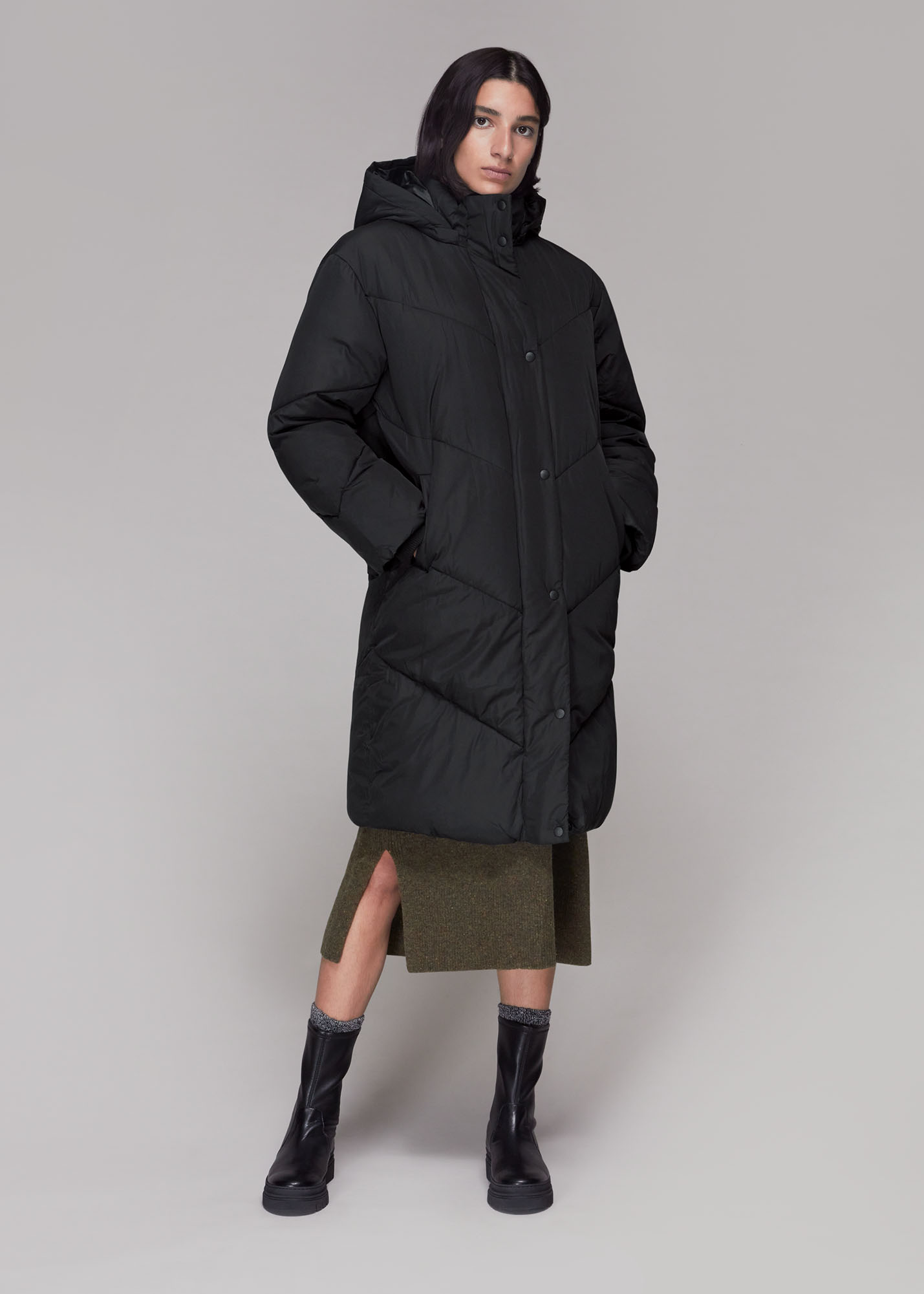 Whistles Women's Black Tessa Hooded Longline Puffer Size L