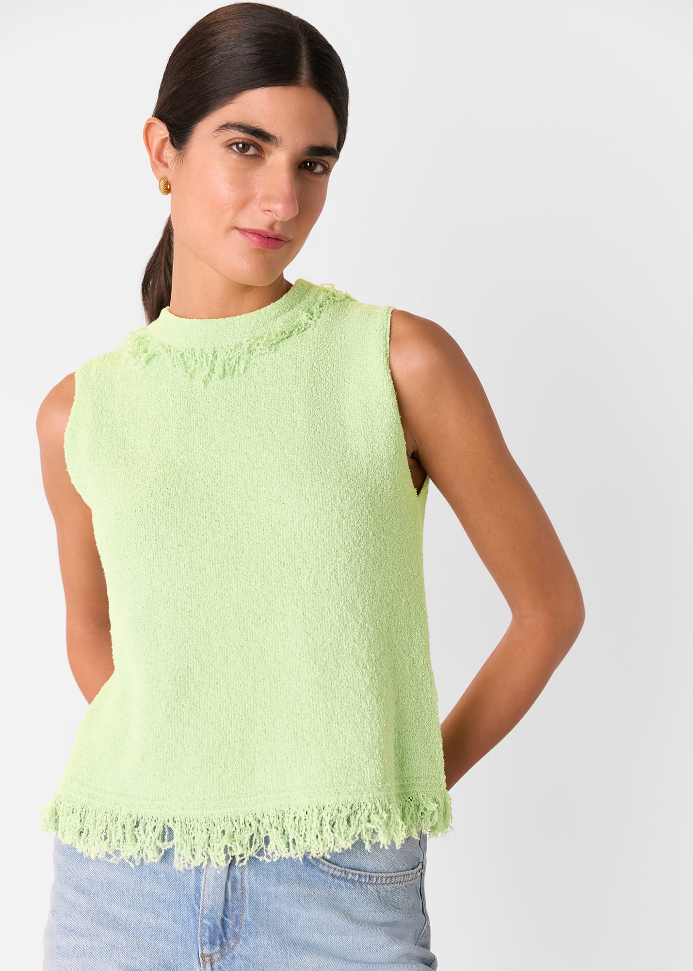 Whistles Women's Green Fringe Detail Knitted Tank Size XS
