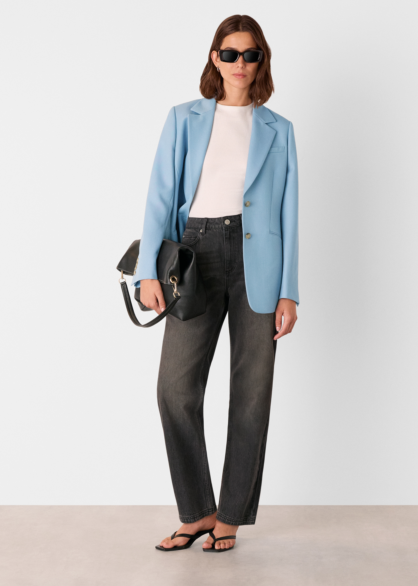 Whistles Women's Blue Wool Blend Tailored Blazer Size 18