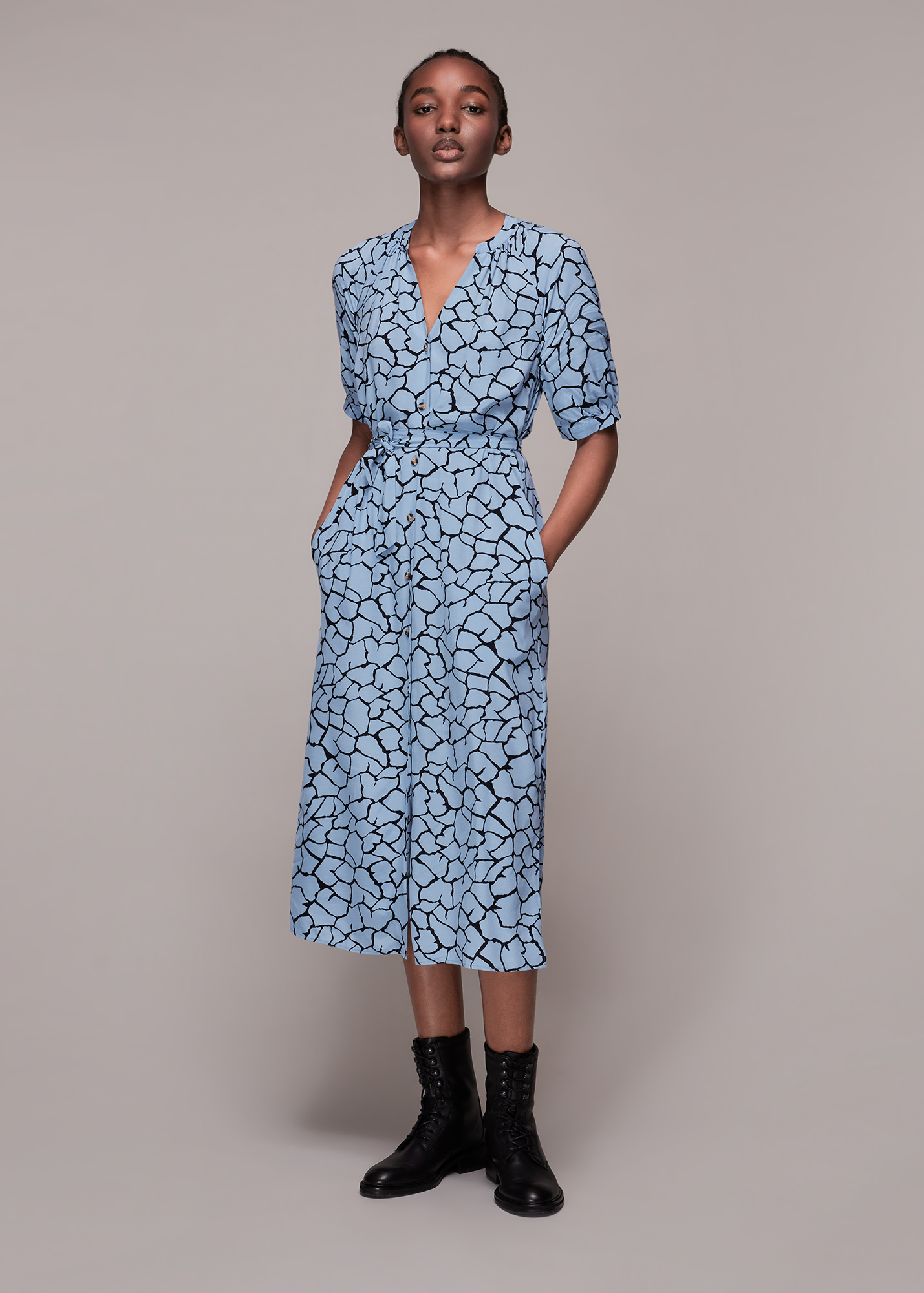 Whistles Women's Blue/Multi Olivia Animal Giraffe Dress Size 6