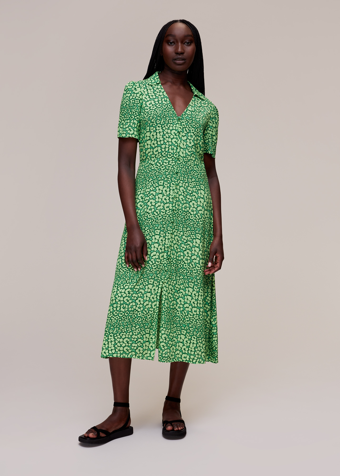 Whistles Women's Green/Multi Leopard Petals Midi Dress Size 6