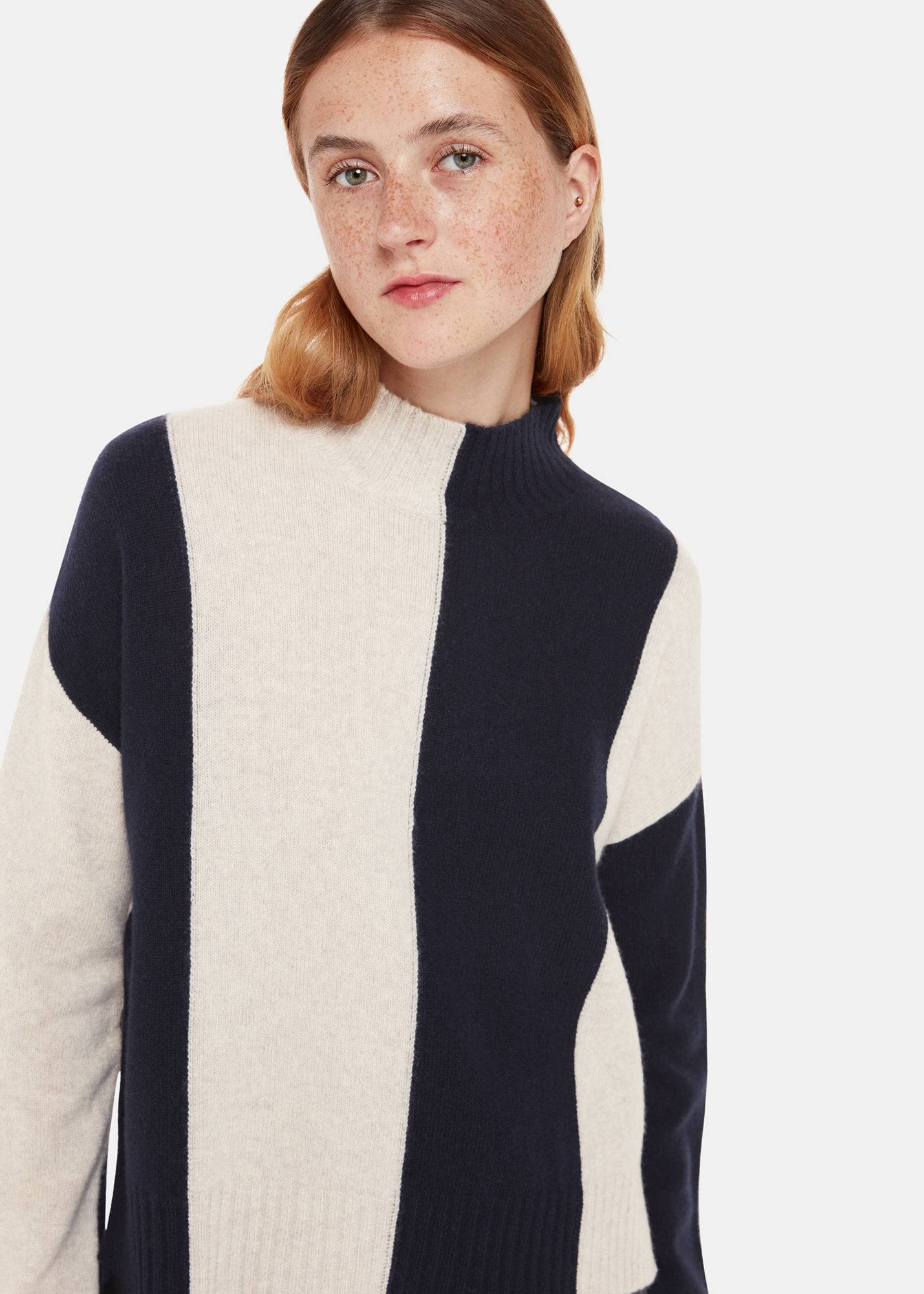 Whistles Women's Navy/Multi Vertical Stripe Funnel Neck Size XS