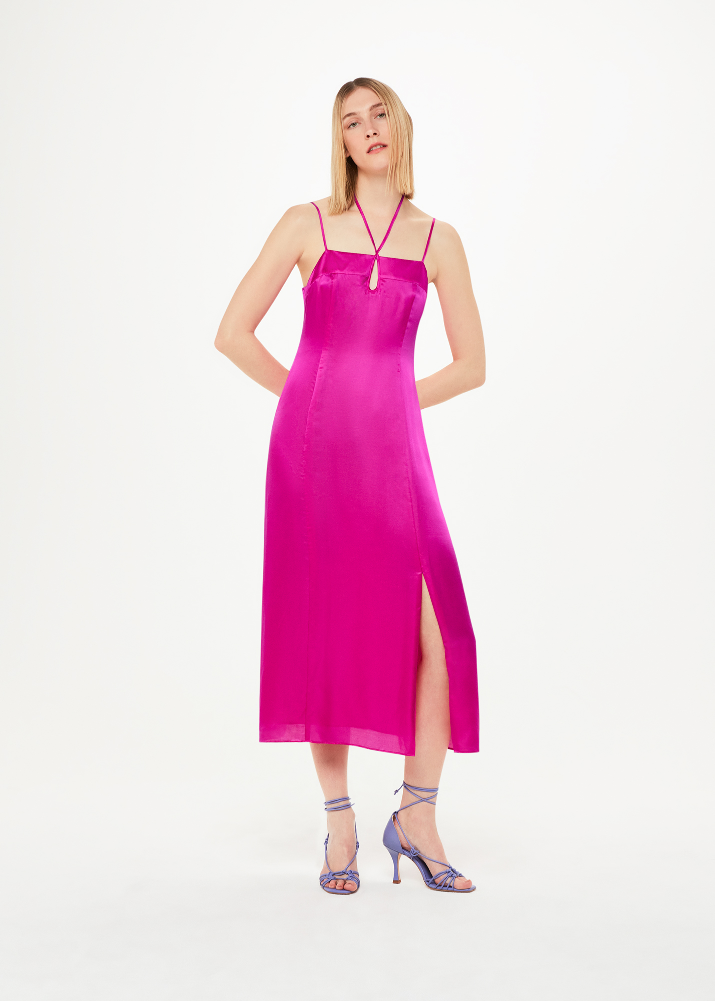 Whistles Women's Pink Cut Out Silk Mix Midi Dress Size 18
