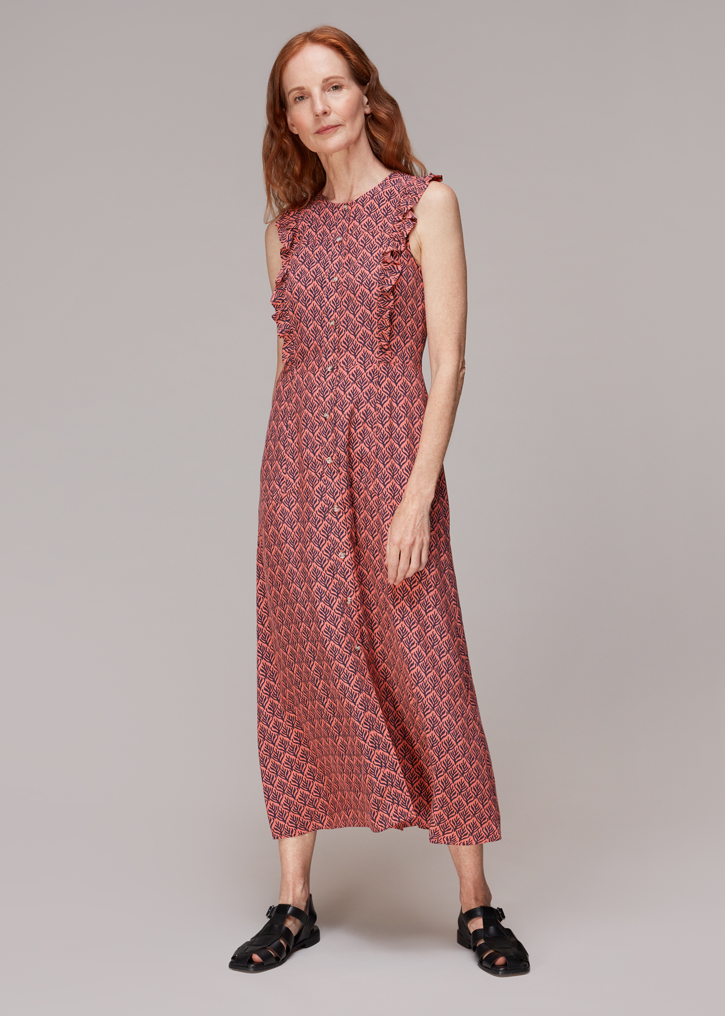 Whistles Women's Multicolour Sea Tree Frill Midi Dress Size 18