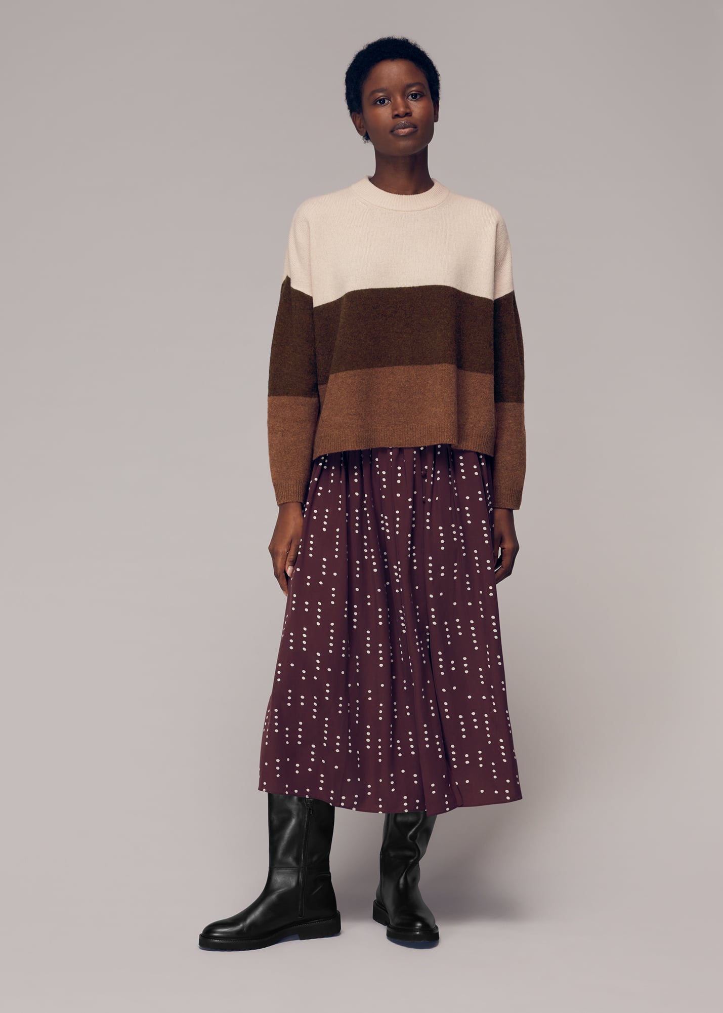 Whistles Women's Brown Stripe Knitted Wool Sweater Size L