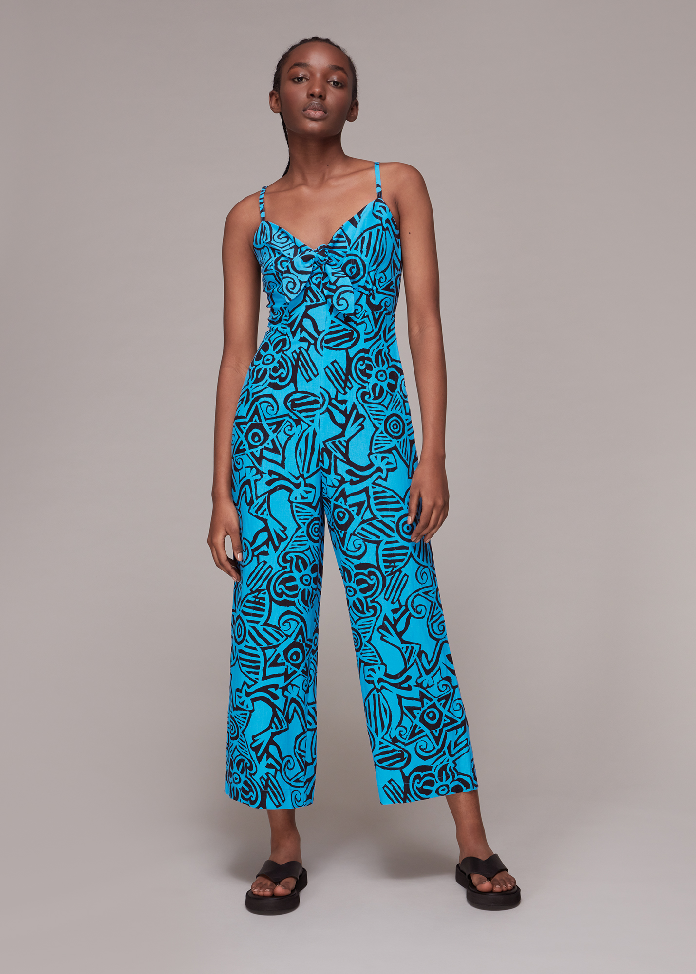 Whistles Women's Blue/Multi Starflower Print Tie Jumpsuit Size 18