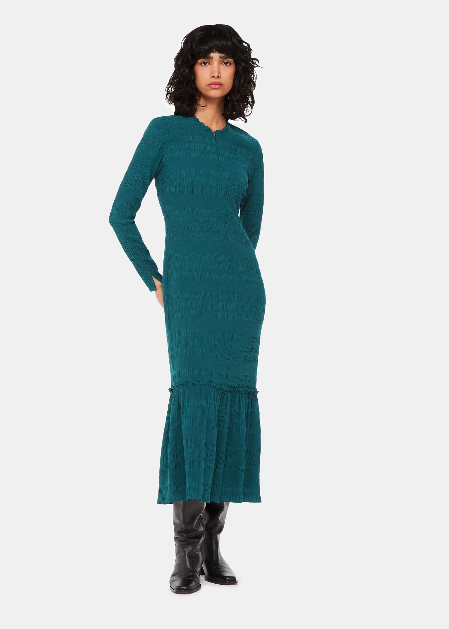 Whistles Women's Green Mila Textured Dress Size 14