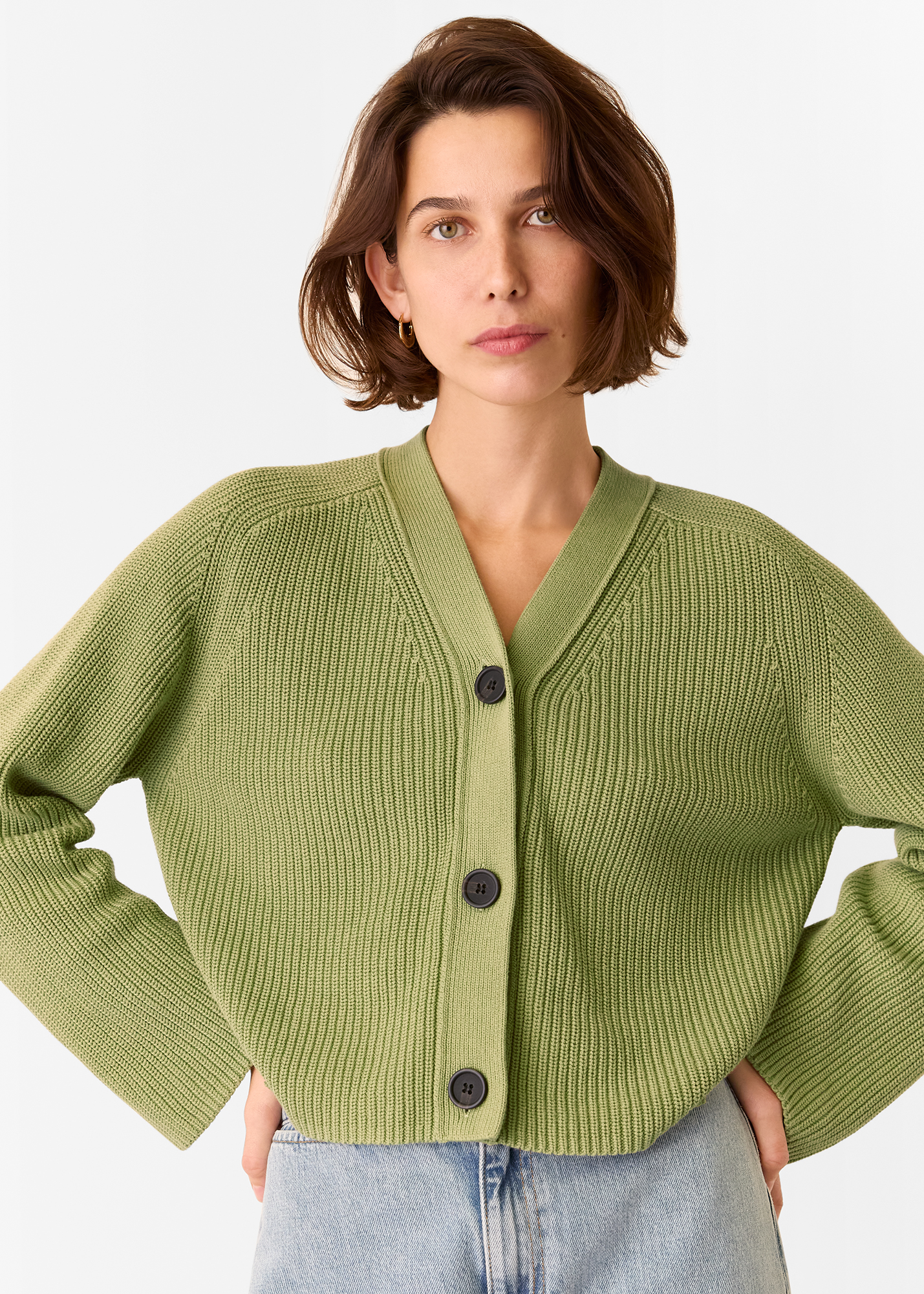 Whistles Women's Green Nala Cotton Cardigan Size XL