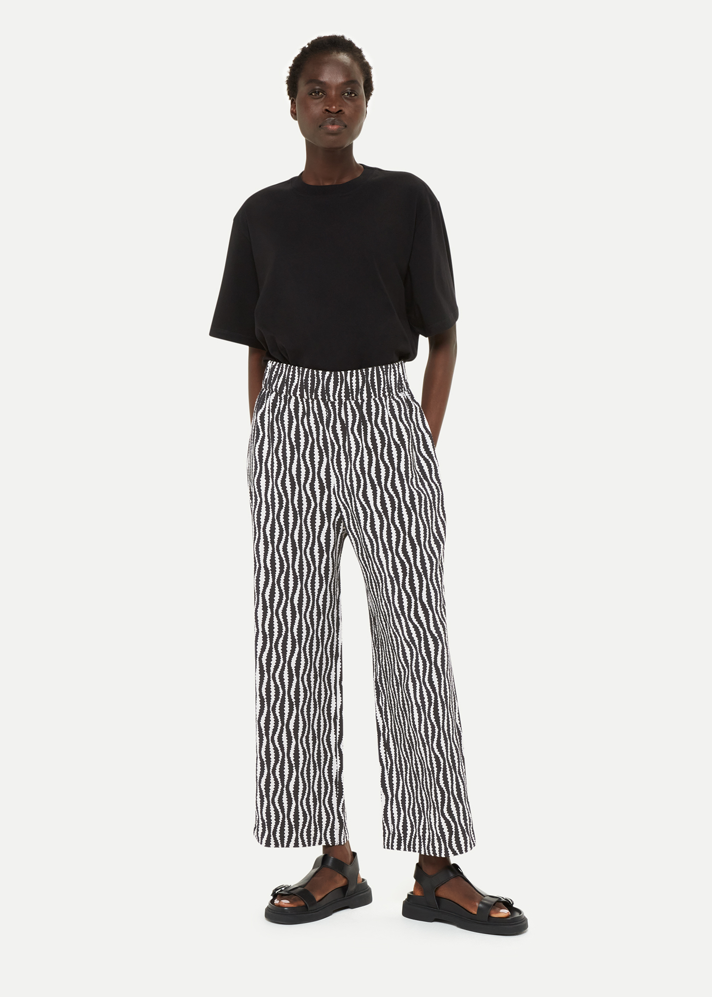 Whistles Women's Black/White Petite Optical Rope Cropped Trouser Size 20