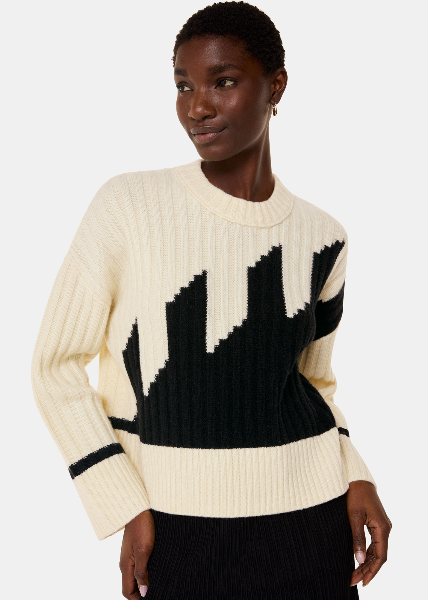 Whistles Women's Ivory/Multi Graphic Intarsia Wool Knit Size XS