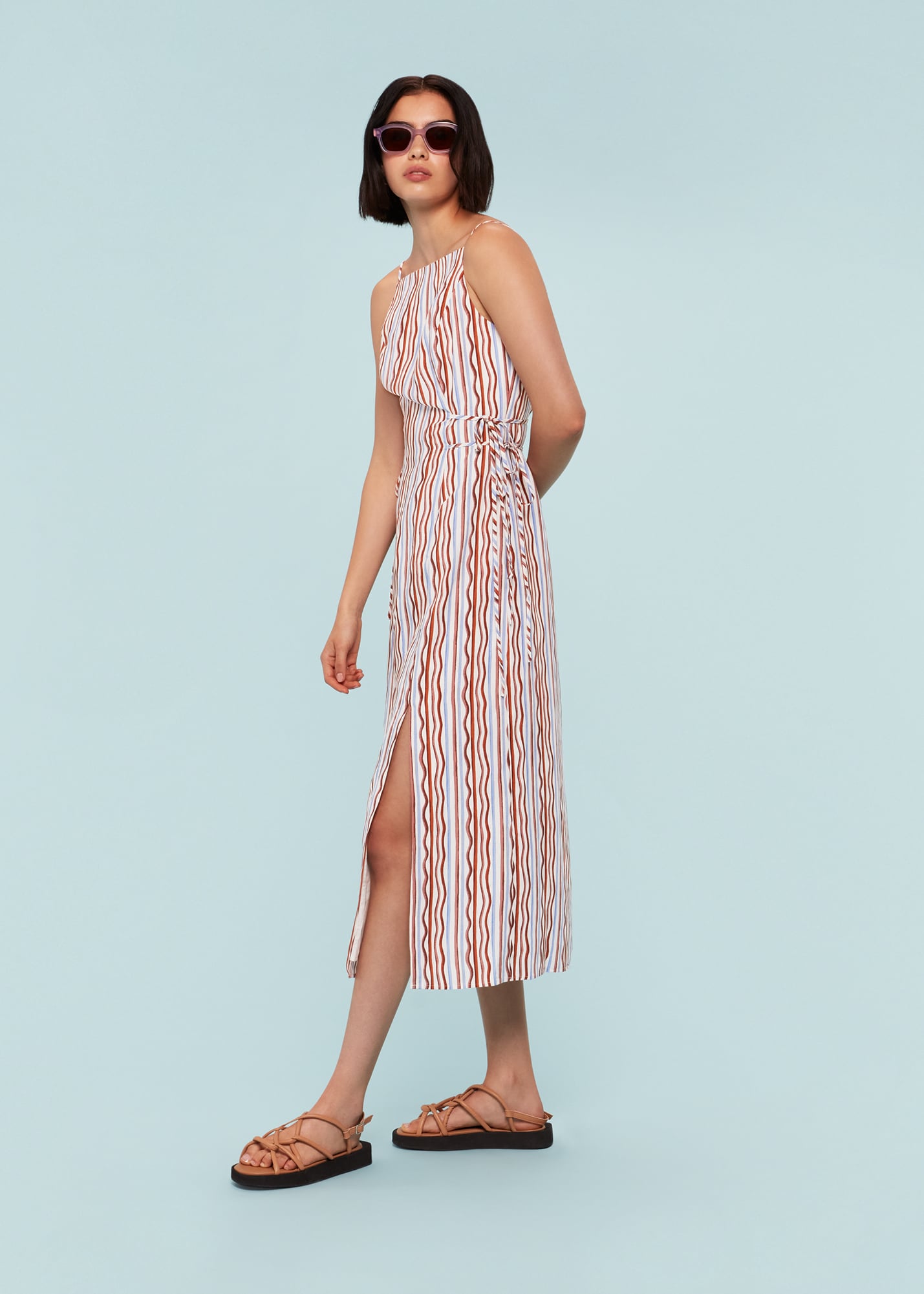Whistles Women's Multicolour Wiggle Stripe Tie Detail Dress Size 14