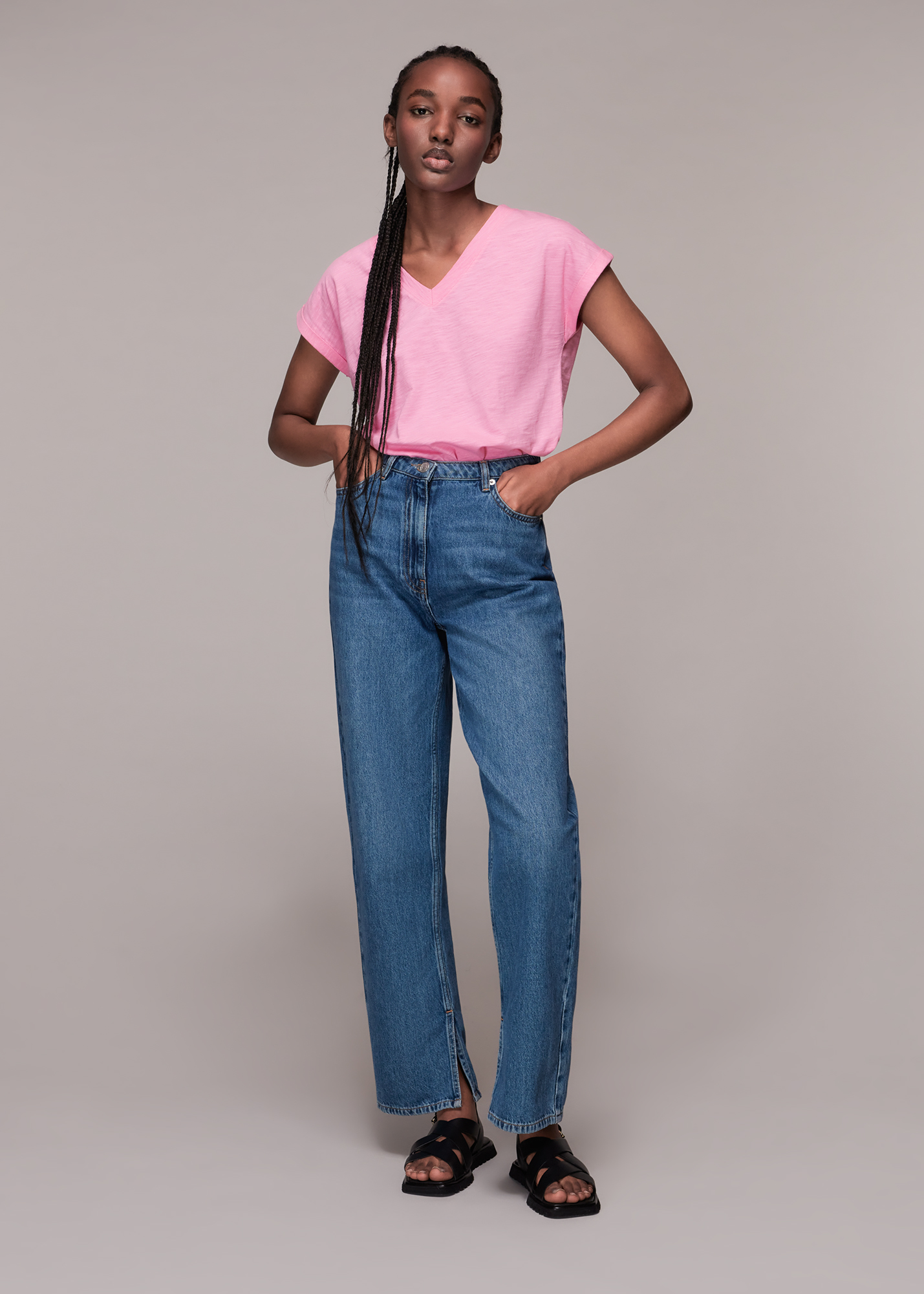Whistles Women's Pink Willa V Neck Cap Sleeve Tee Size XS