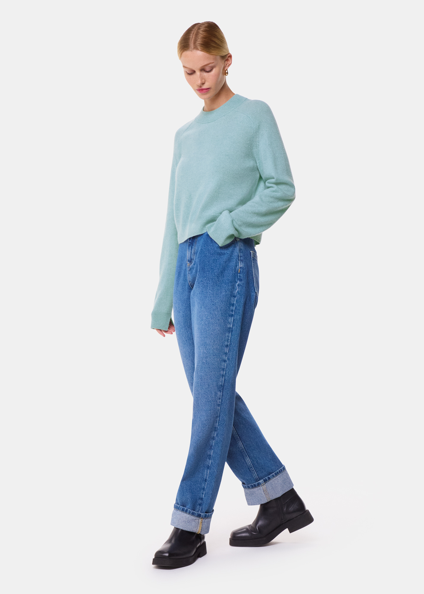 Whistles Women's Pale Blue Cashmere Crop Crew Size L