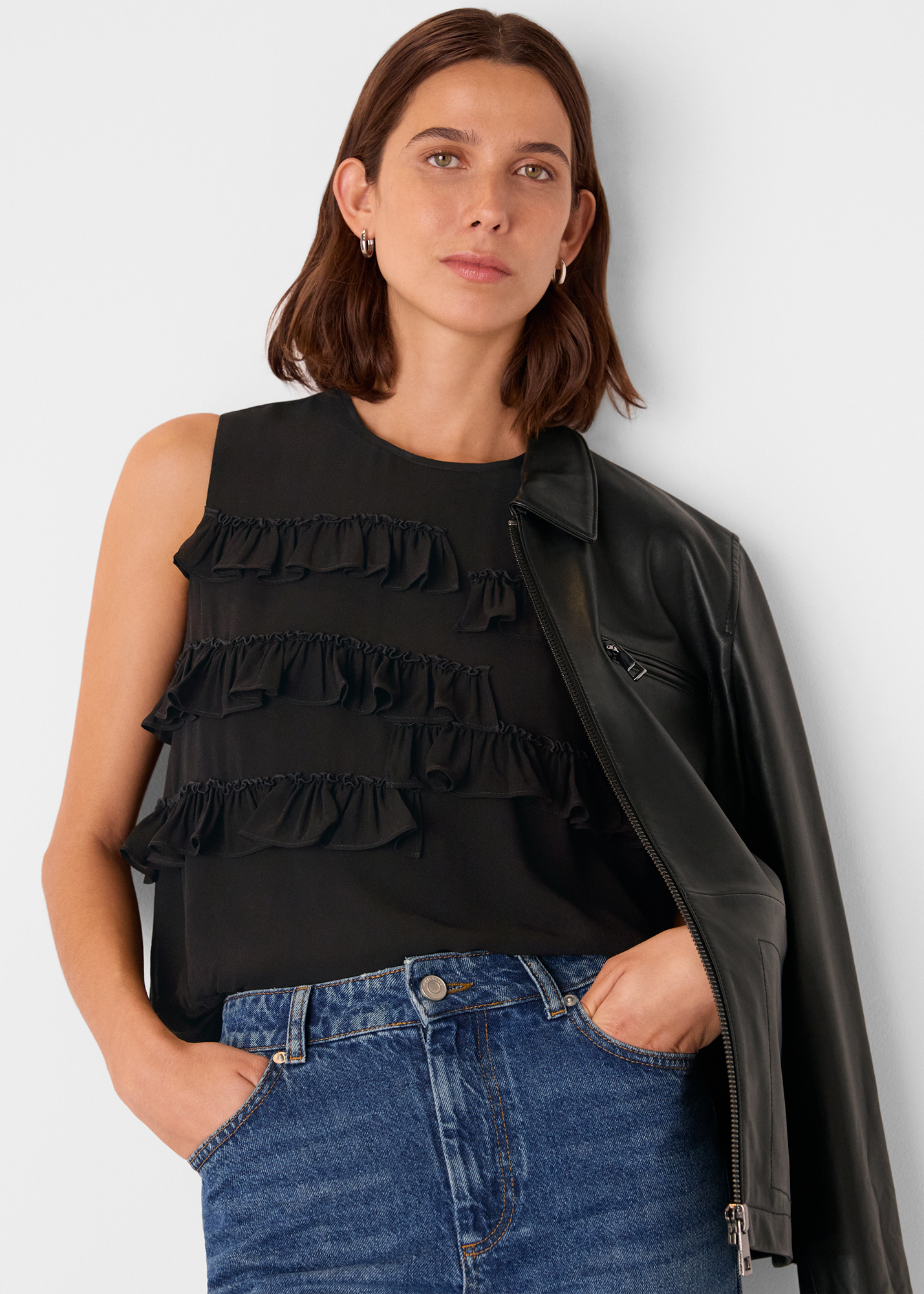 Whistles Women's Black Frill Sleeveless Top Size 4