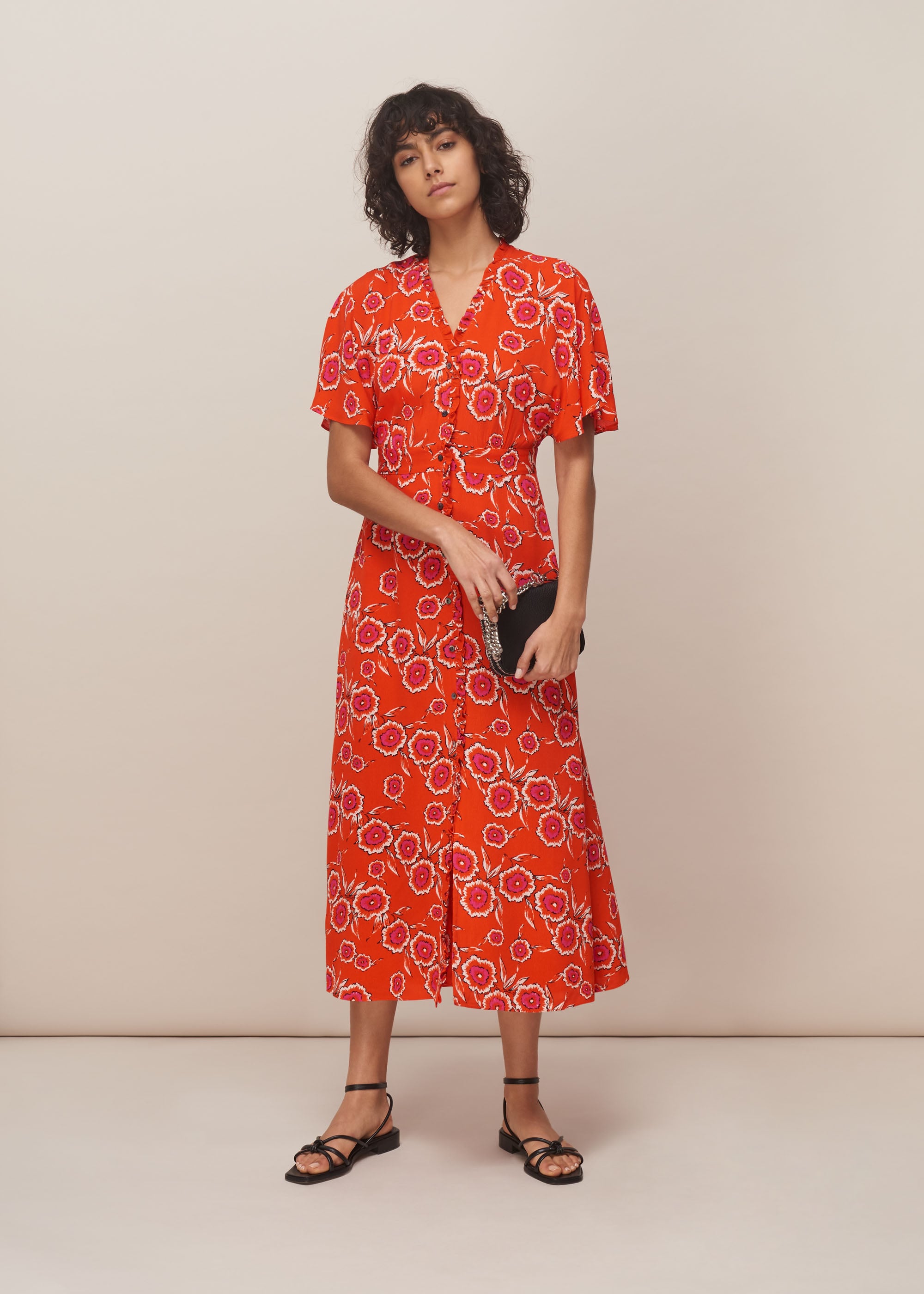 Whistles Women's Red/Multi Ella Diagonal Floral Dress Size 6