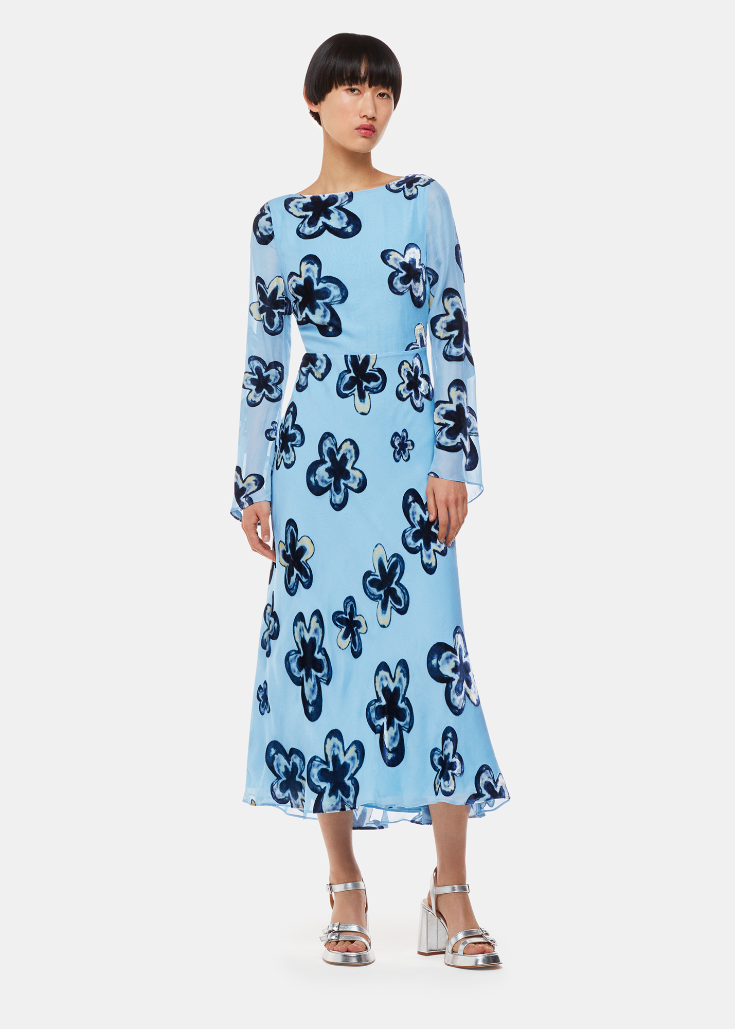 Whistles Women's Blue/Multi Hazy Floral Velvet Dress Size 4