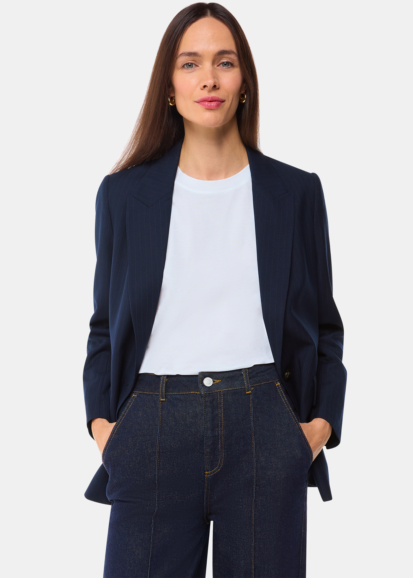 Whistles Women's Navy/Multi Pinstripe Blazer Size 10