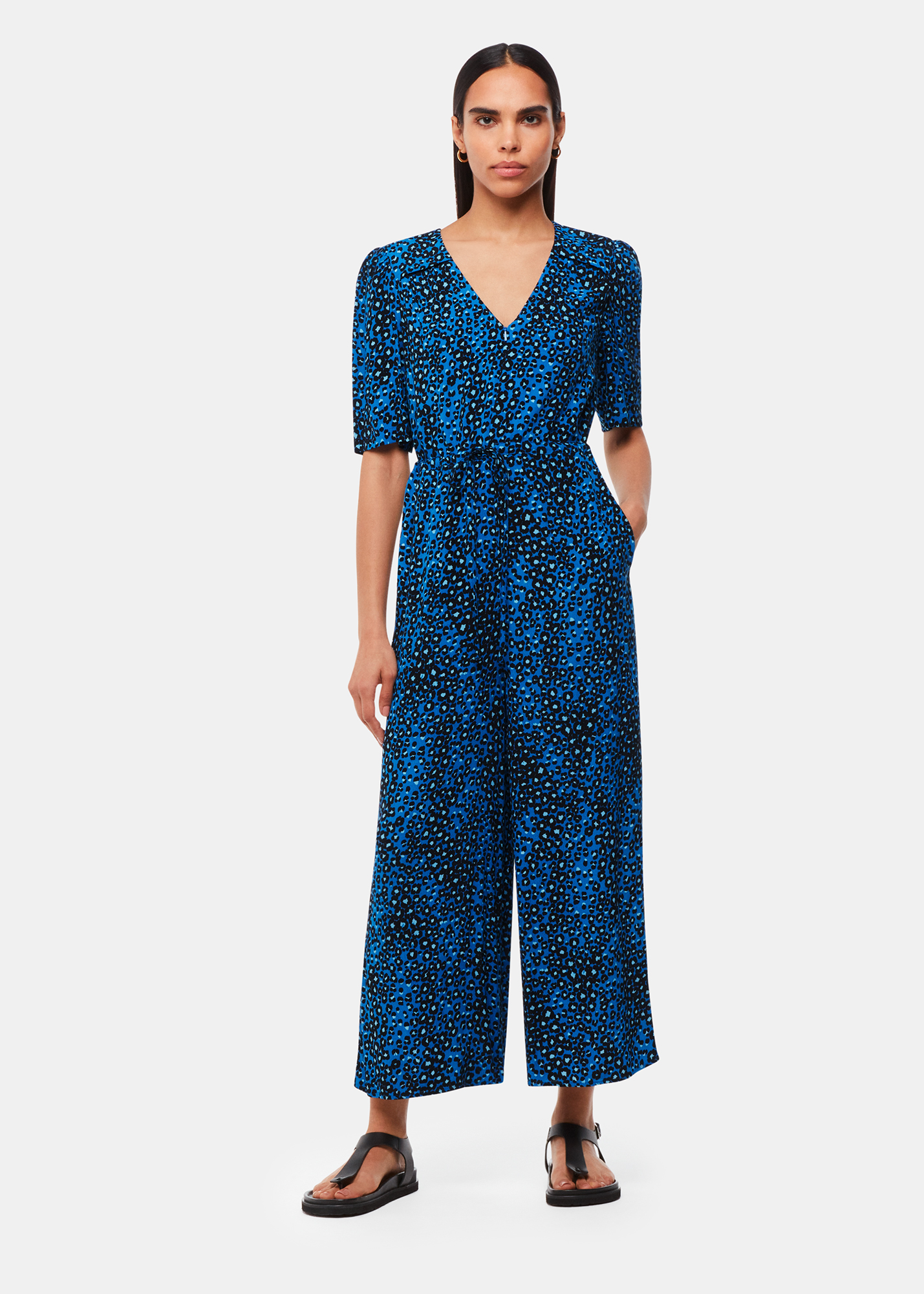 Whistles Women's Blue/Multi Painted Leopard Jumpsuit Size 8