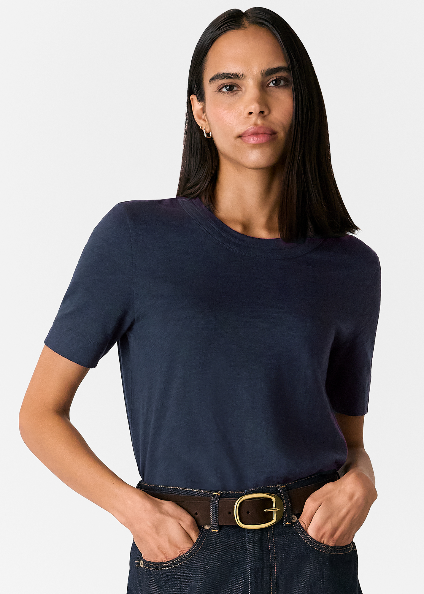 Whistles Women's Navy Rosa Double Trim Tshirt Size XS