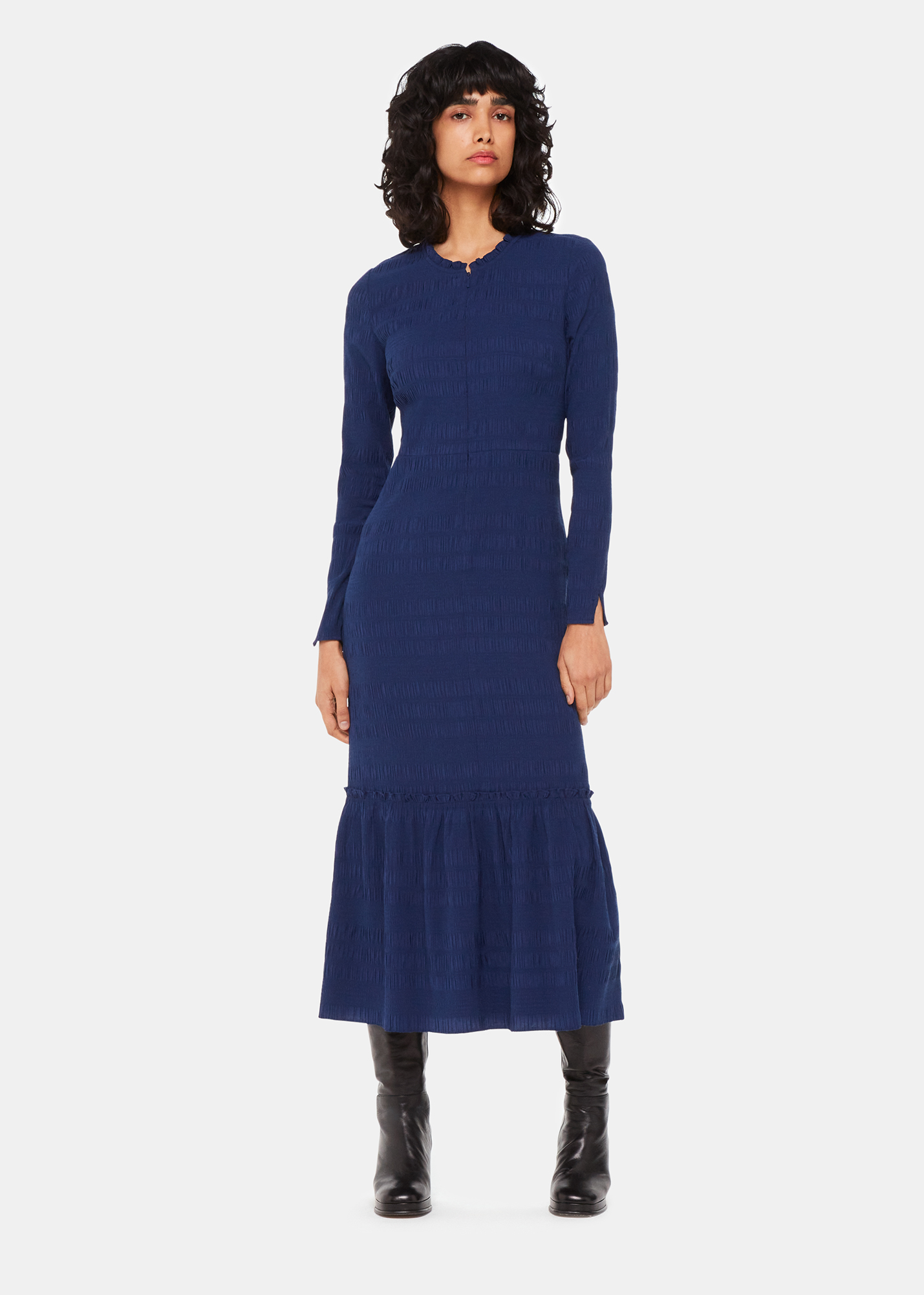 Whistles Women's Navy Mila Textured Dress Size 6