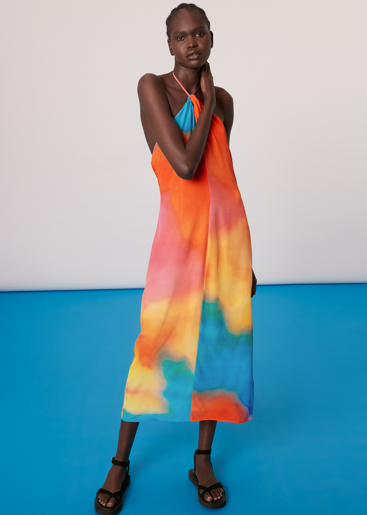 Whistles Women's Multicolour Halterneck Rainbow Silk Dress Size 4