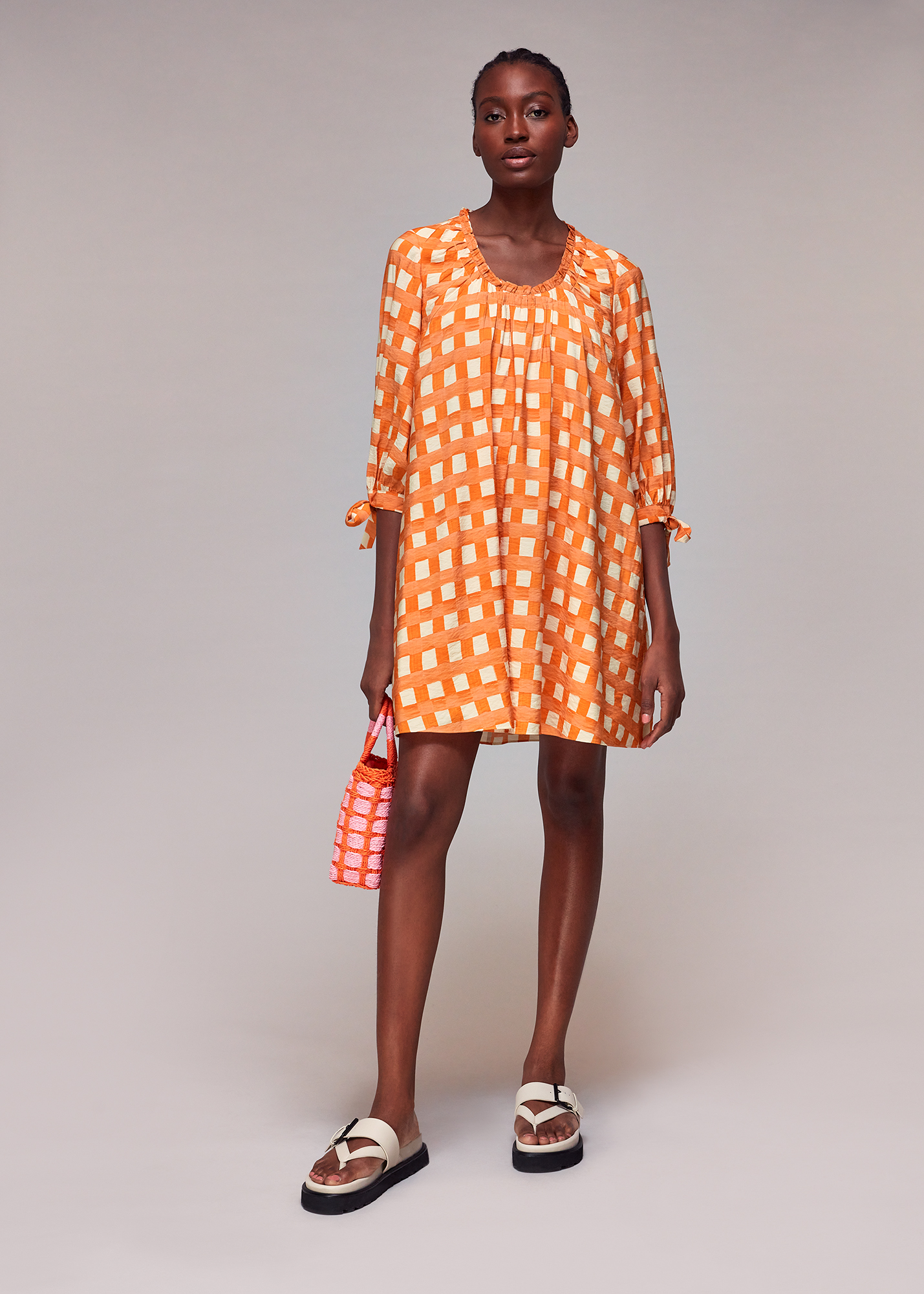 Whistles Women's Orange/Multi Lydia Gathered Trapeze Dress Size 6