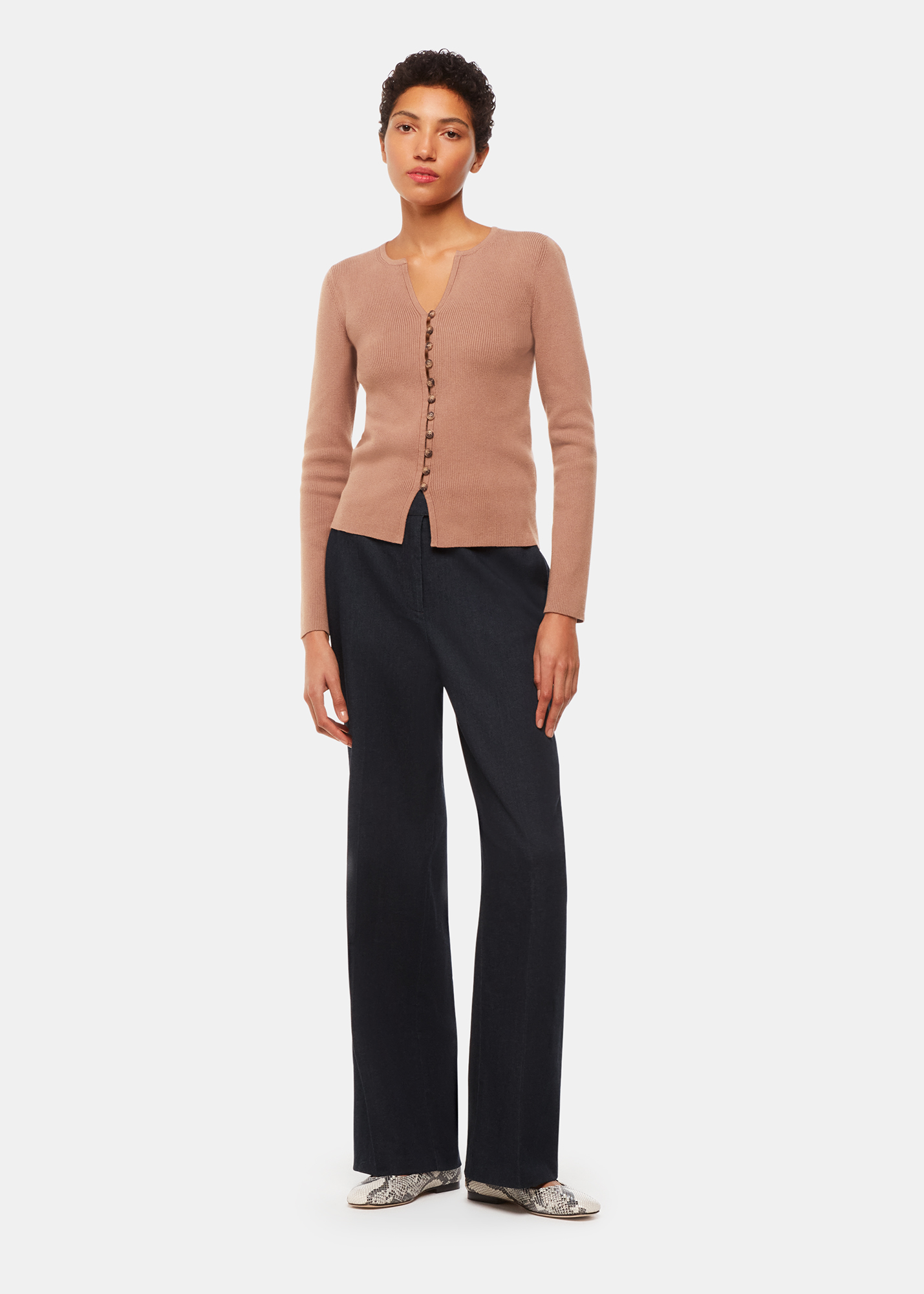 Whistles Women's Neutral Ribbed Button Through Cardigan Size XS