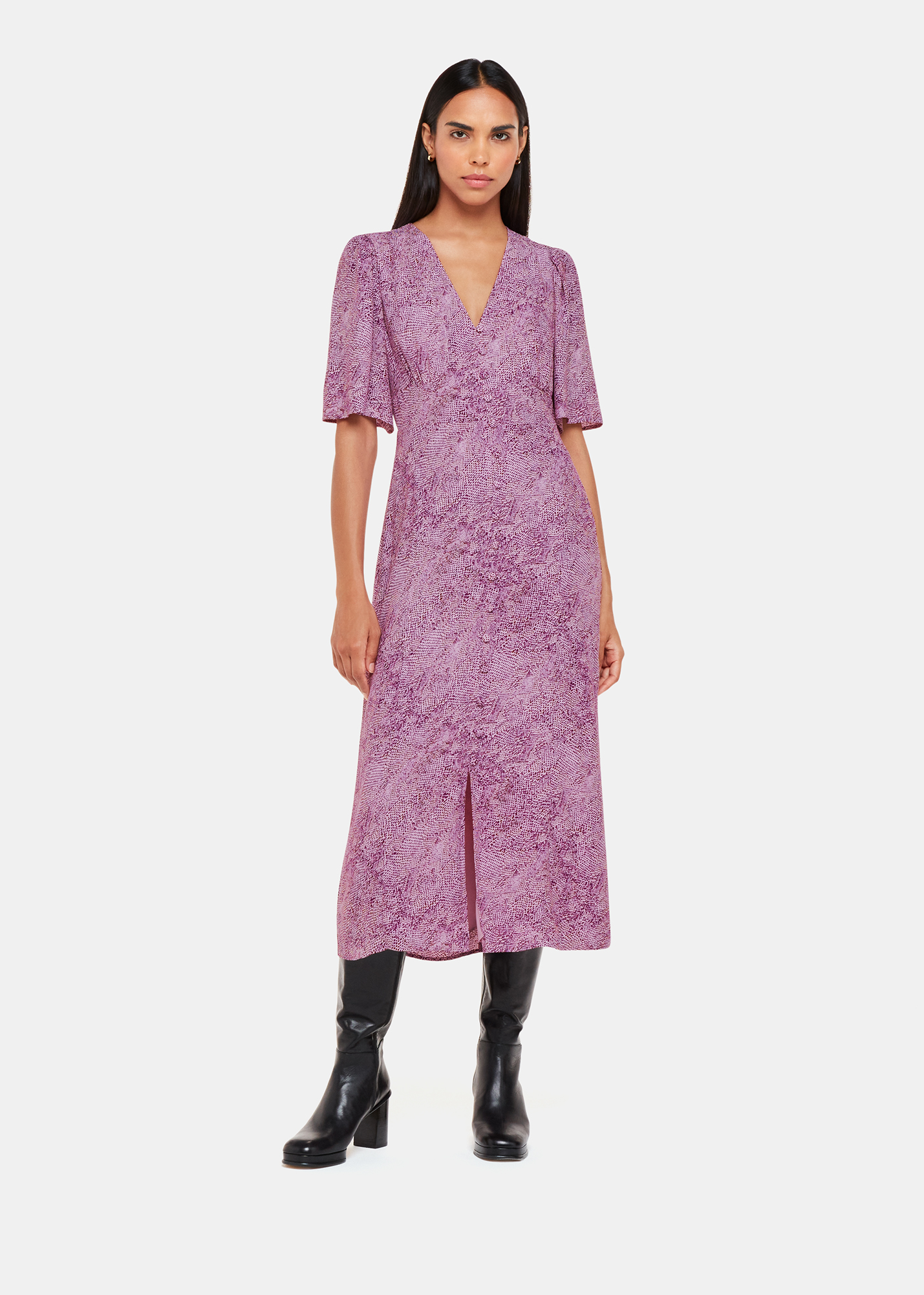 Whistles Women's Pink/Multi Diagonal Snake Midi Dress Size 12