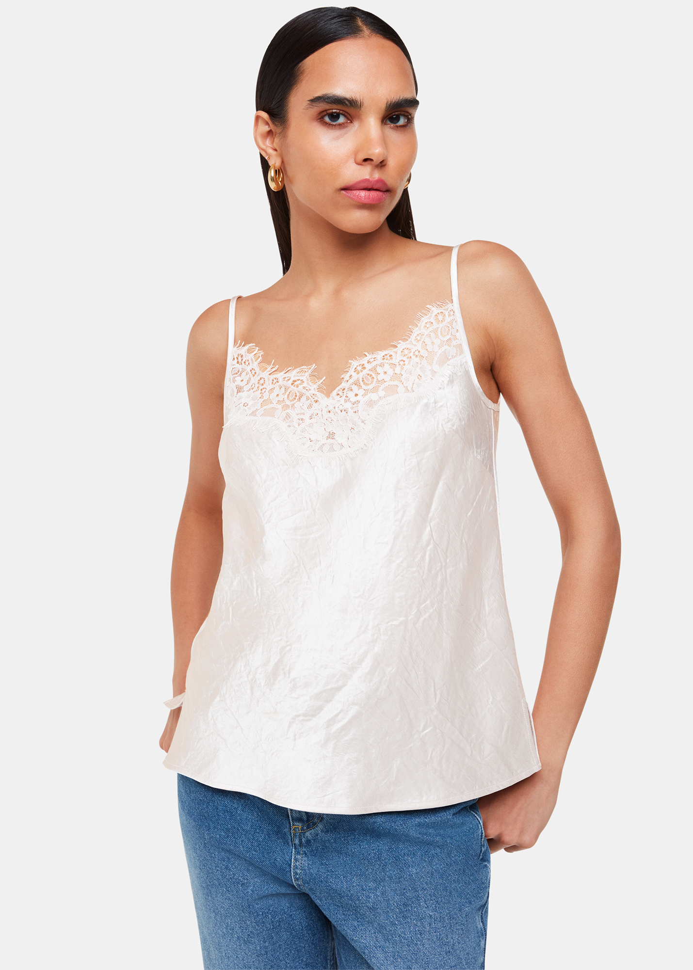 Whistles Women's Neutral Lace Trim Cami Top Size 8