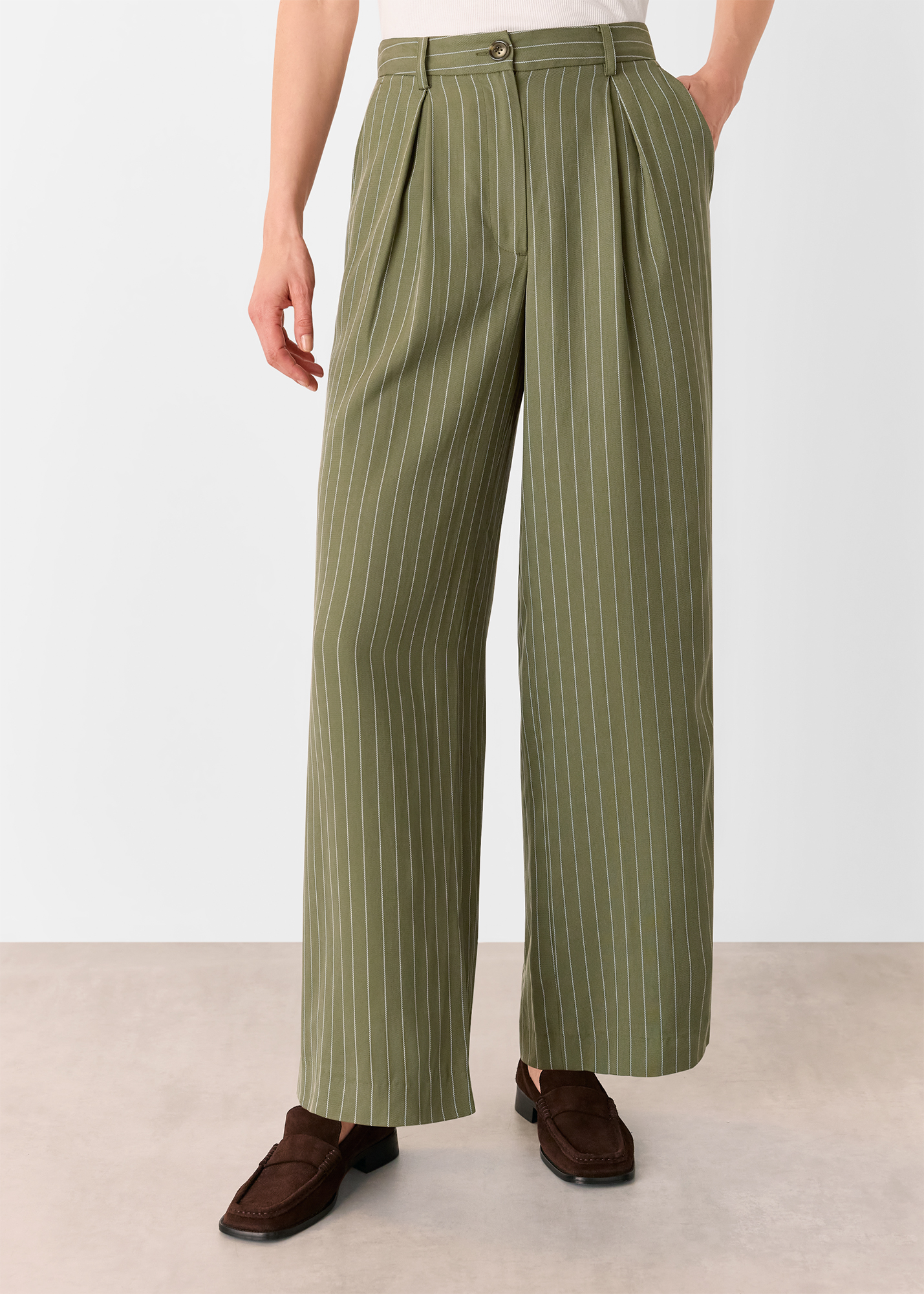 Whistles Women's Khaki/Multi Lottie Pinstripe Trouser Size 4