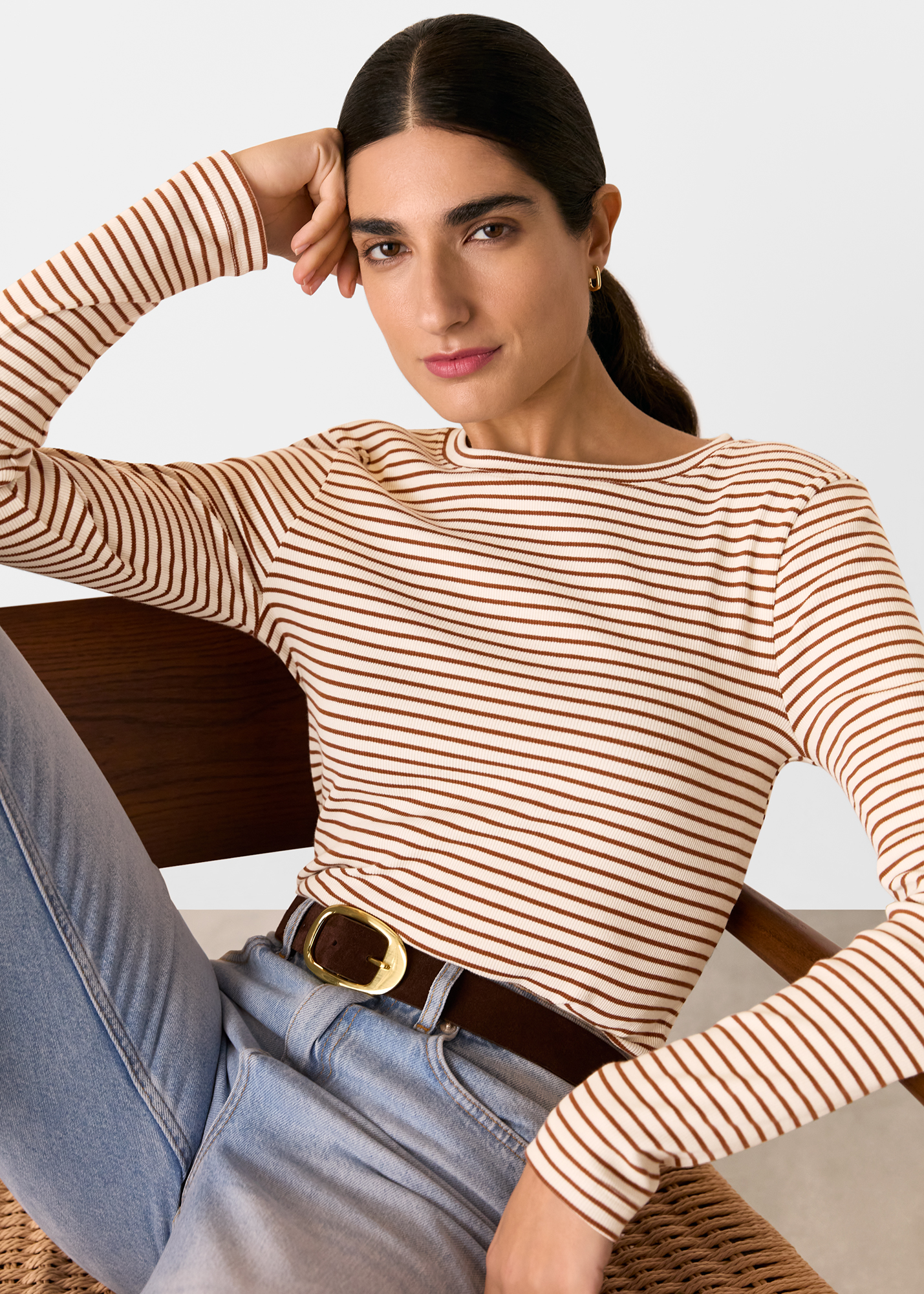 Whistles Women's Ivory/Multi Stripe Crew Neck Jersey Top Size 18