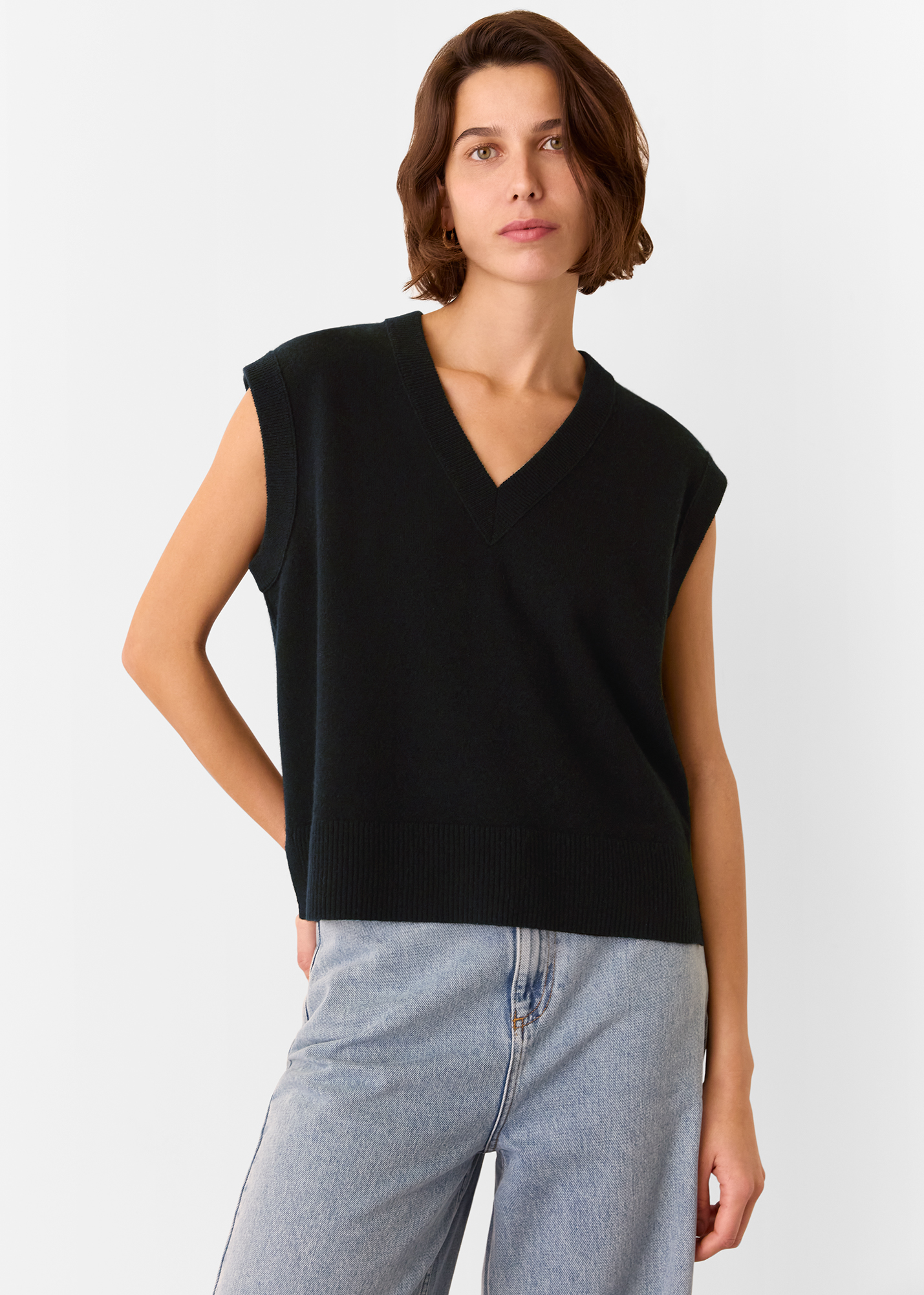 Whistles Women's Black Wool V Neck Tank Size XS
