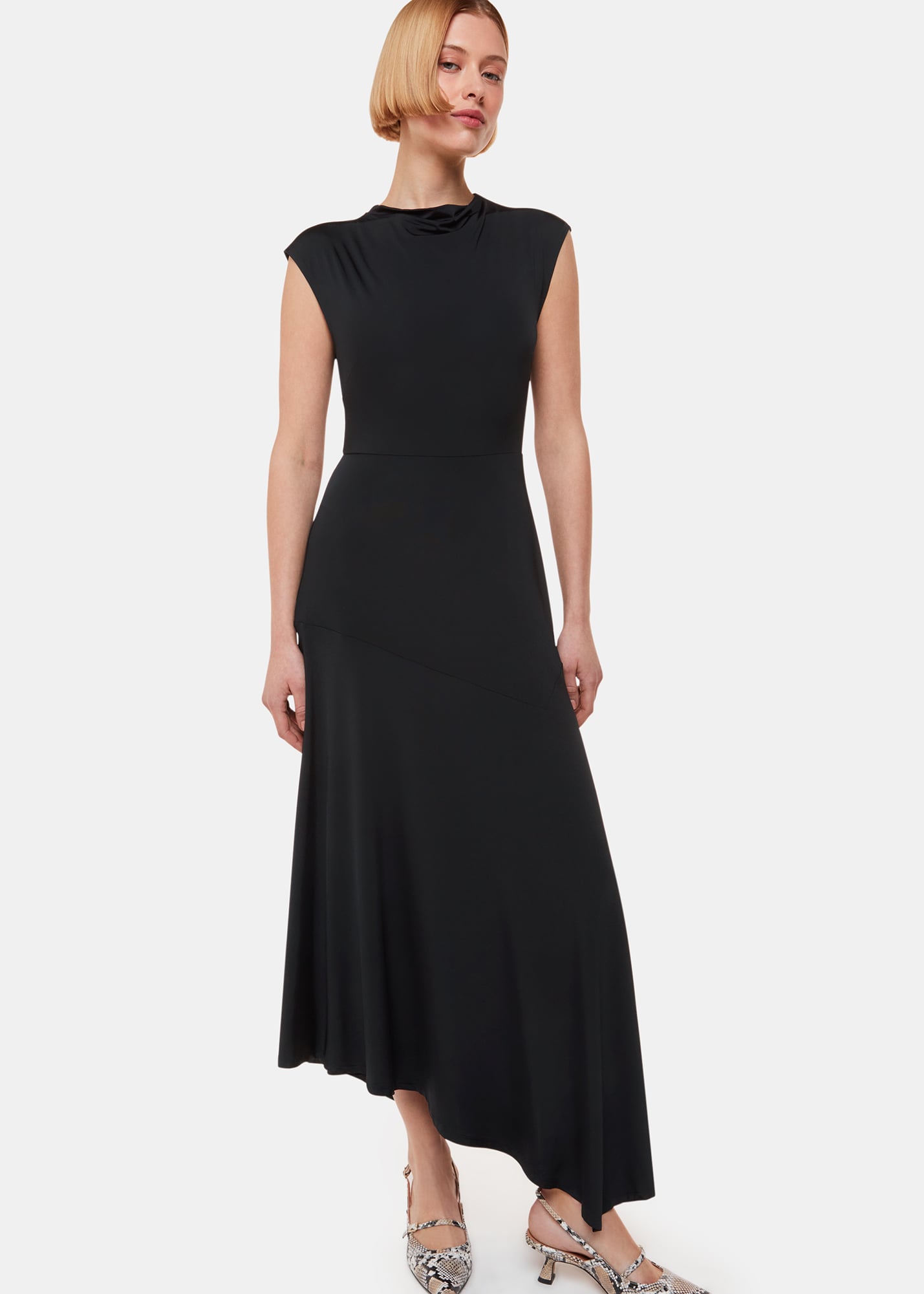 Whistles Women's Black Iris Asymmetric Jersey Dress Size 18