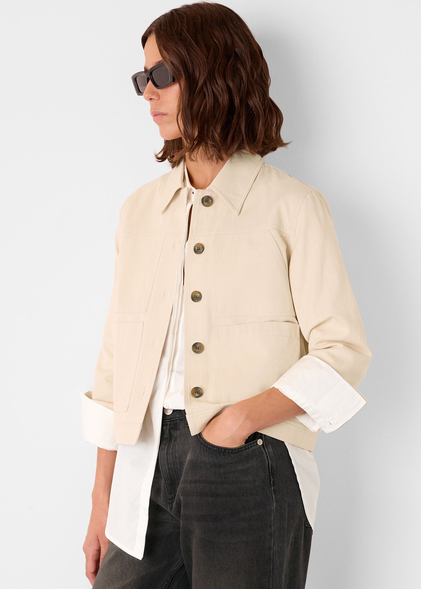 Whistles Women's Neutral Mia Pocket Detail Jacket Size 4